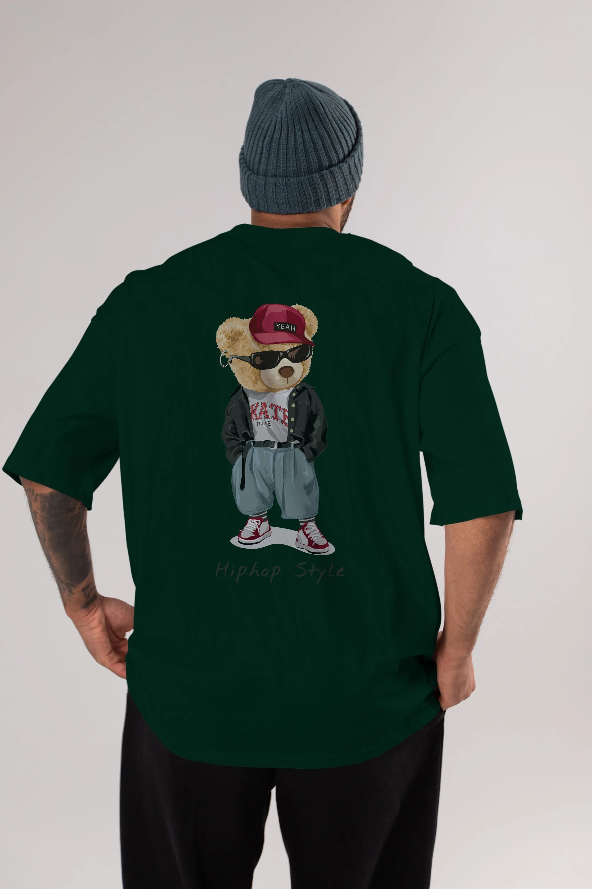 Teddy Bear Hiphop Style Arka Baskılı Oversize t-shirt Erkek Kadın Unisex %100 Pamuk
