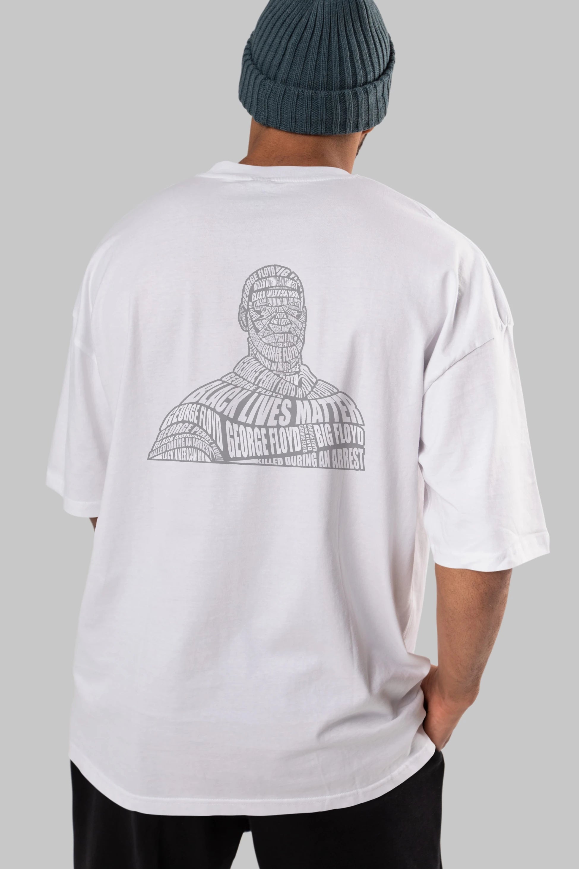 George Floyd Calligram Arka Baskılı Oversize t-shirt %100 pamuk Erkek Kadın Unisex