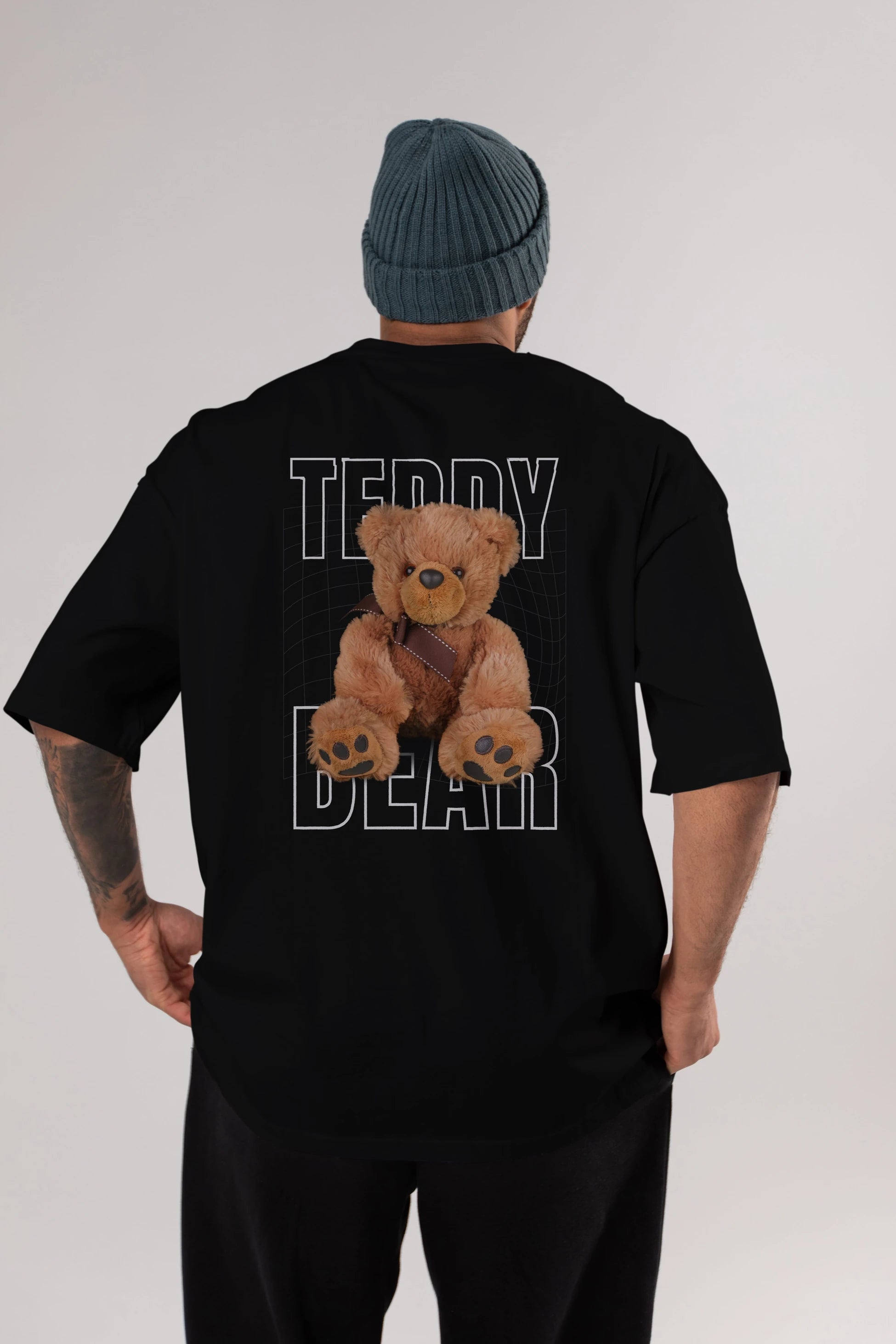 Teddy Bear Yazılı Arka Baskılı Oversize t-shirt Erkek Kadın Unisex %100 Pamuk
