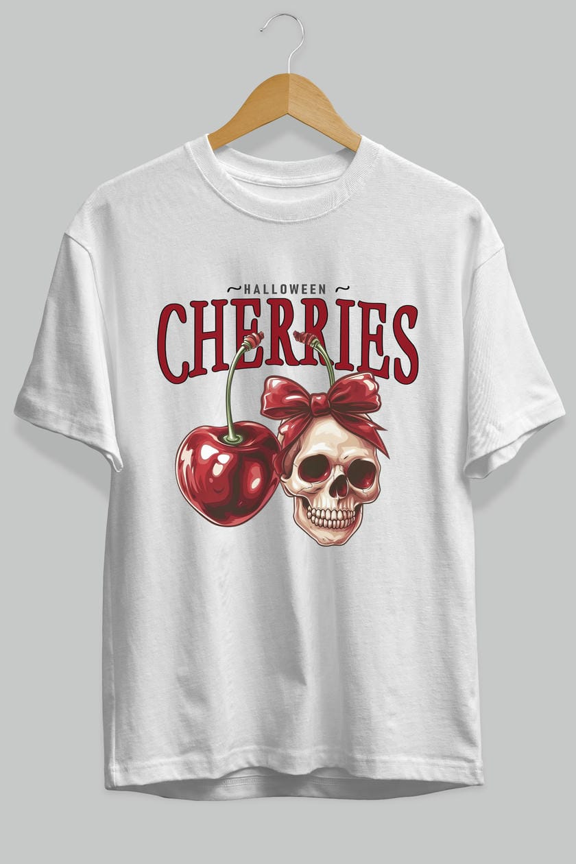 Cherry Cherries 1 Ön Baskılı Oversize t-shirt Erkek Kadın Pamuk Bisiklet Yaka tişort