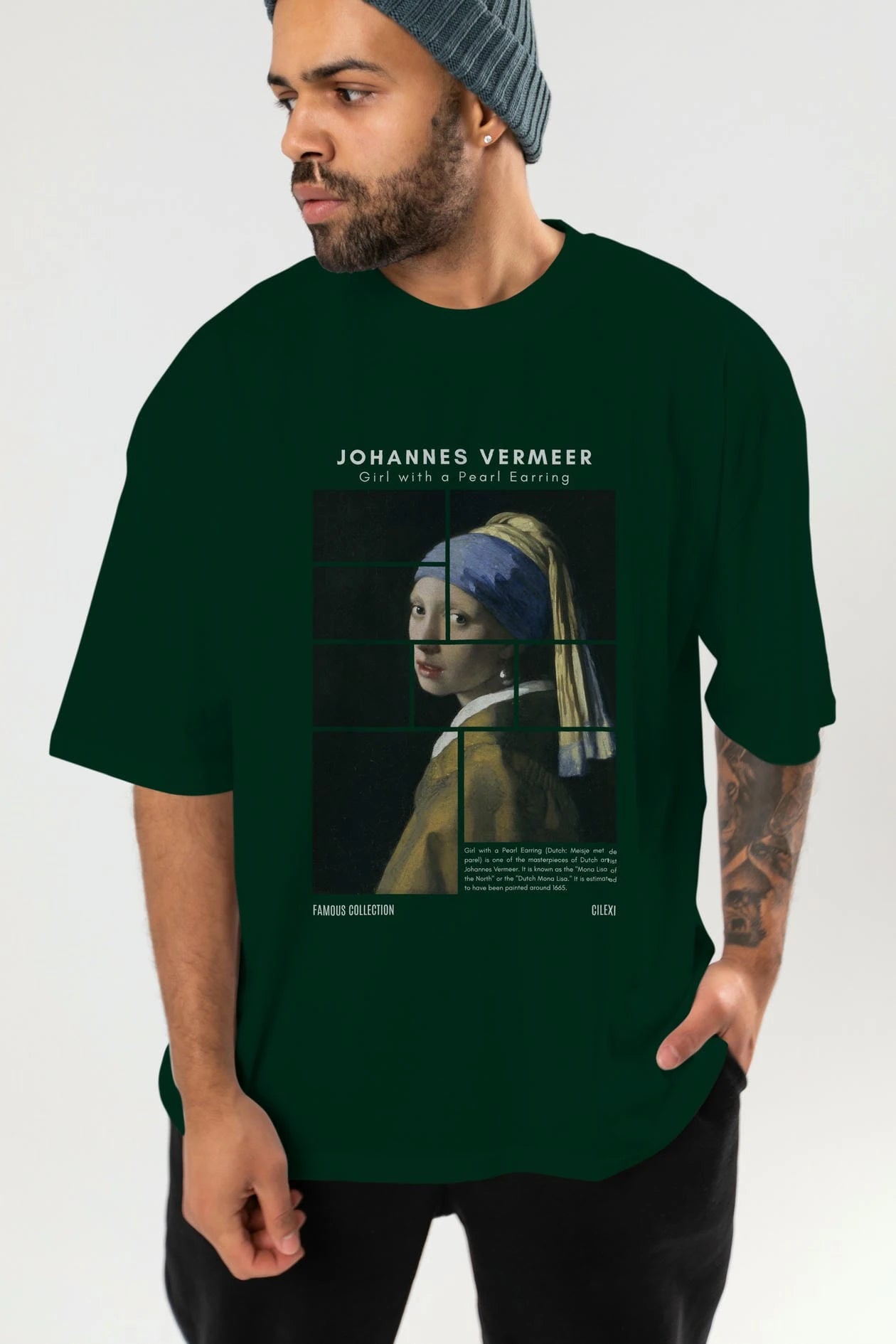 Johannes Vermeer ön Baskılı Oversize t-shirt Erkek Kadın Bisiklet Yaka Pamuk tişort