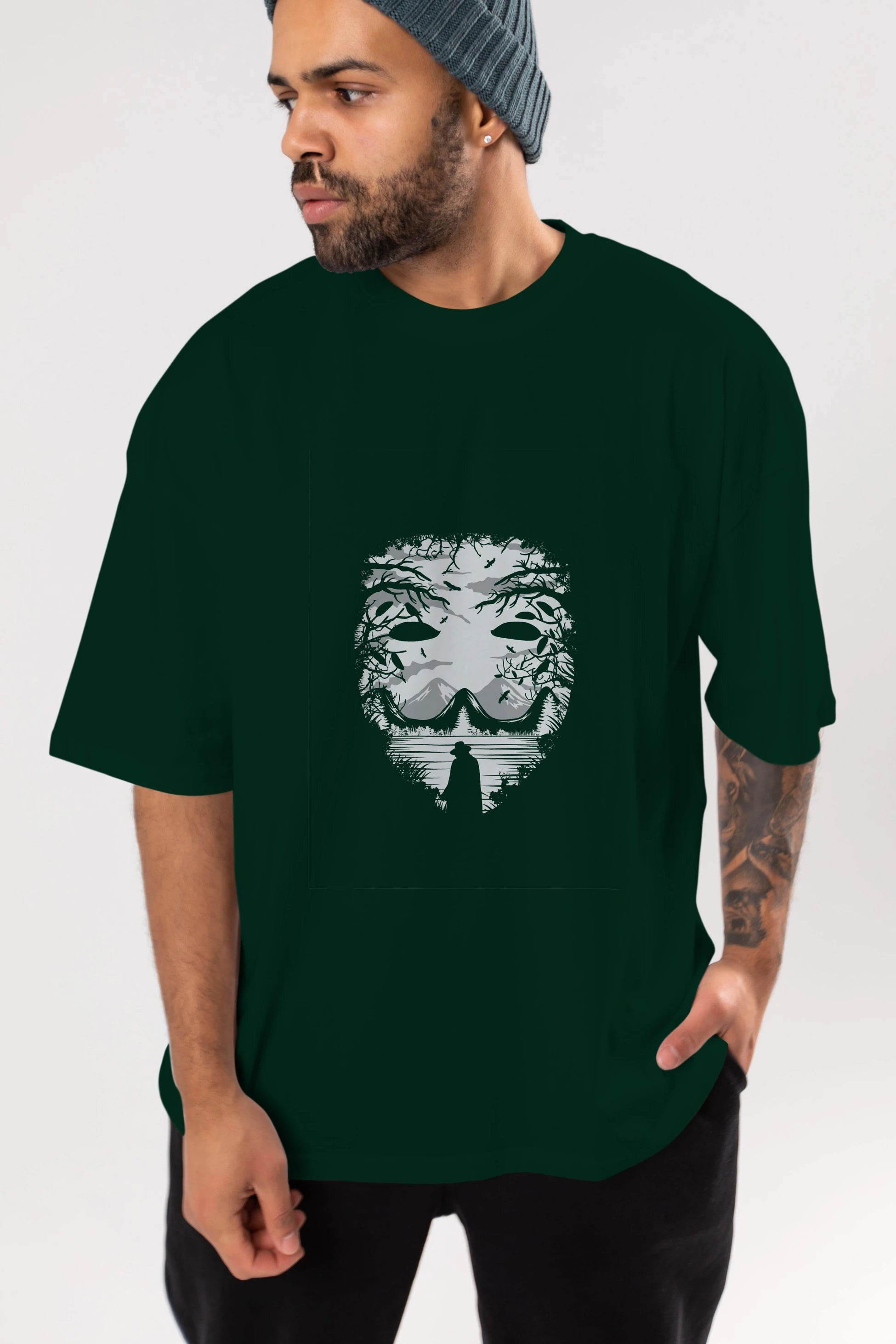 The Mask (2) Ön Baskılı Oversize t-shirt %100 pamuk Erkek Kadın Unisex