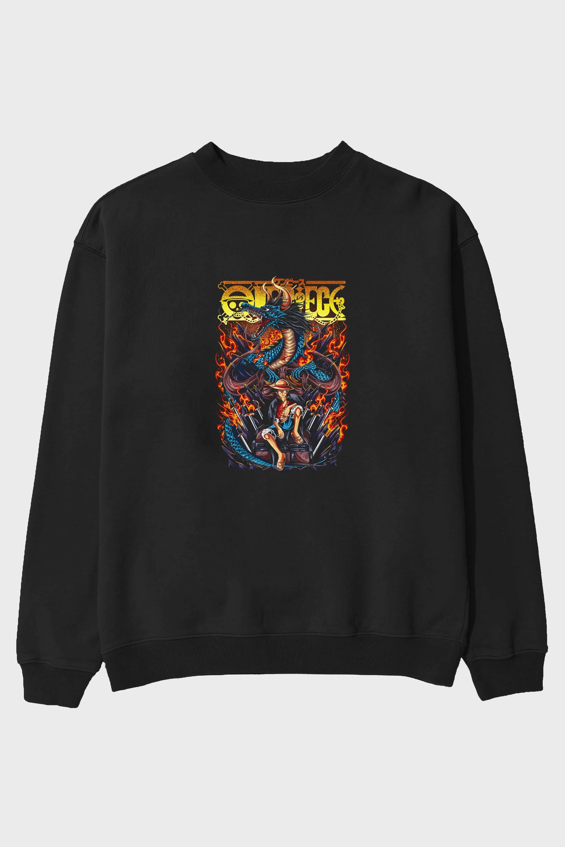 MONKEY D. LUFF-ONE PIECE Anime Ön Baskılı Oversize Sweatshirt Erkek Kadın Unisex