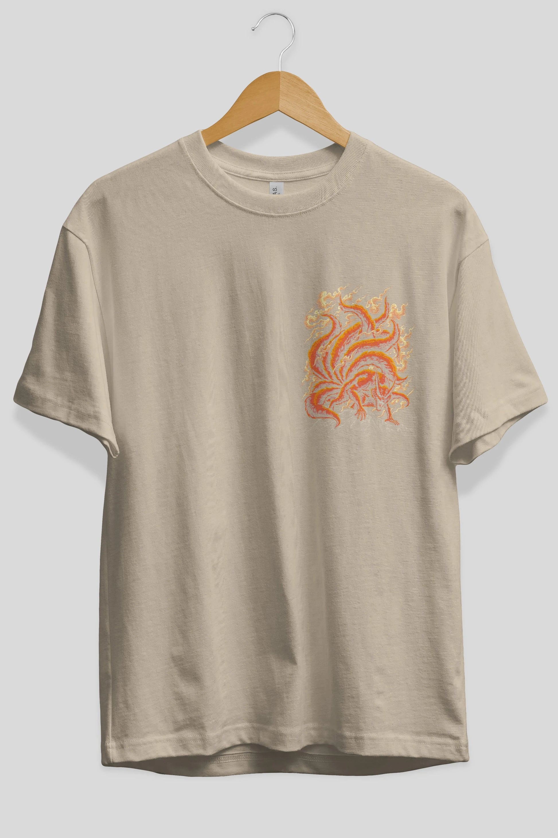 NARUTO KYUUBI Ön Sol Baskılı Oversize t-shirt Erkek Kadın Unisex %100 Pamuk Bisiklet Yaka tişort