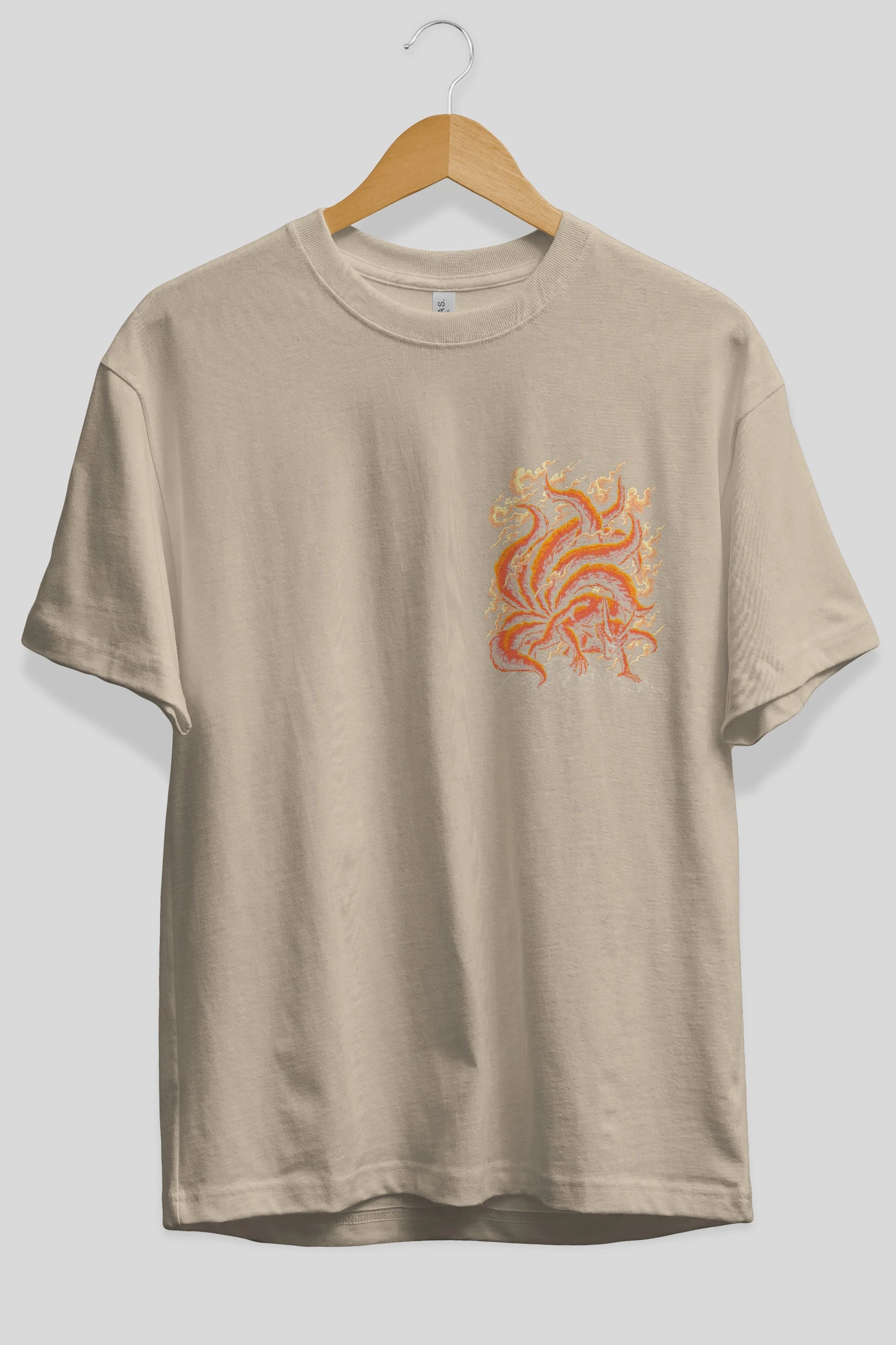 NARUTO KYUUBI Ön Sol Baskılı Oversize t-shirt Erkek Kadın Unisex %100 Pamuk Bisiklet Yaka tişort