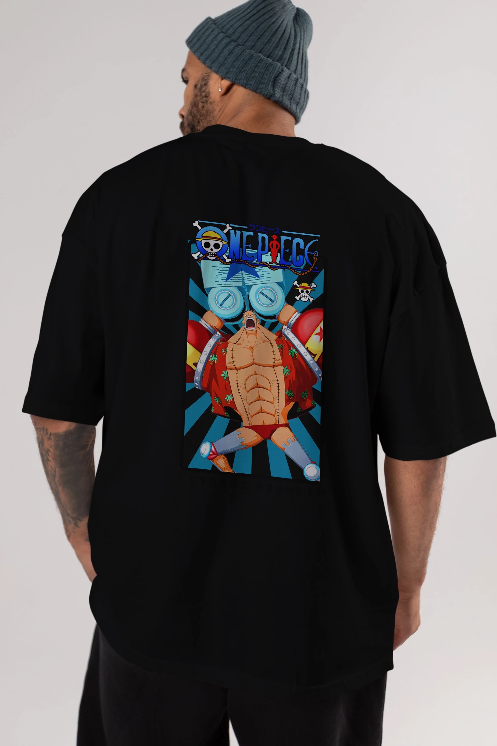 Franky Anime Arka Baskılı Oversize t-shirt Erkek Kadın Unisex %100 pamuk tişort