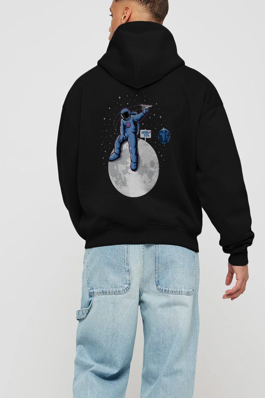 Astro Missing Earth Arka Baskılı Hoodie Oversize Kapüşonlu Sweatshirt Erkek Kadın Unisex
