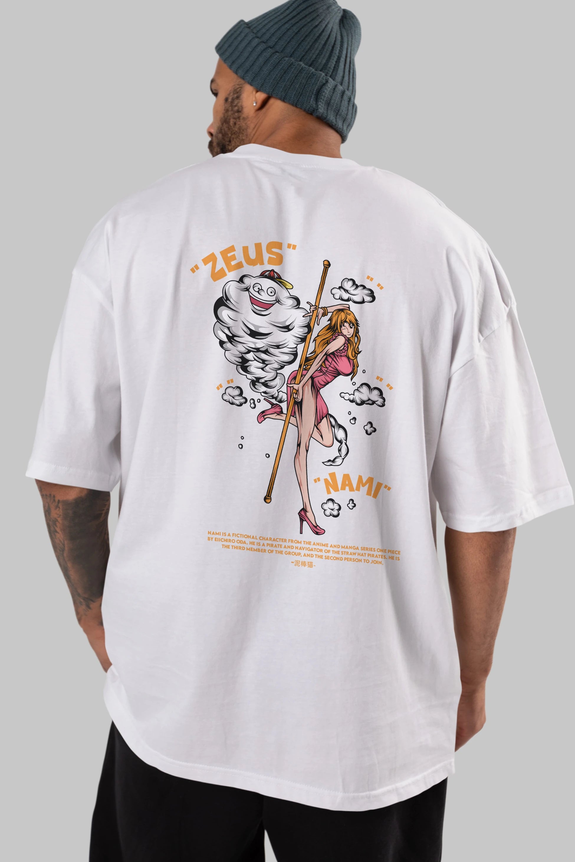 Zeus Nami Anime Arka Baskılı Oversize t-shirt Erkek Kadın Unisex