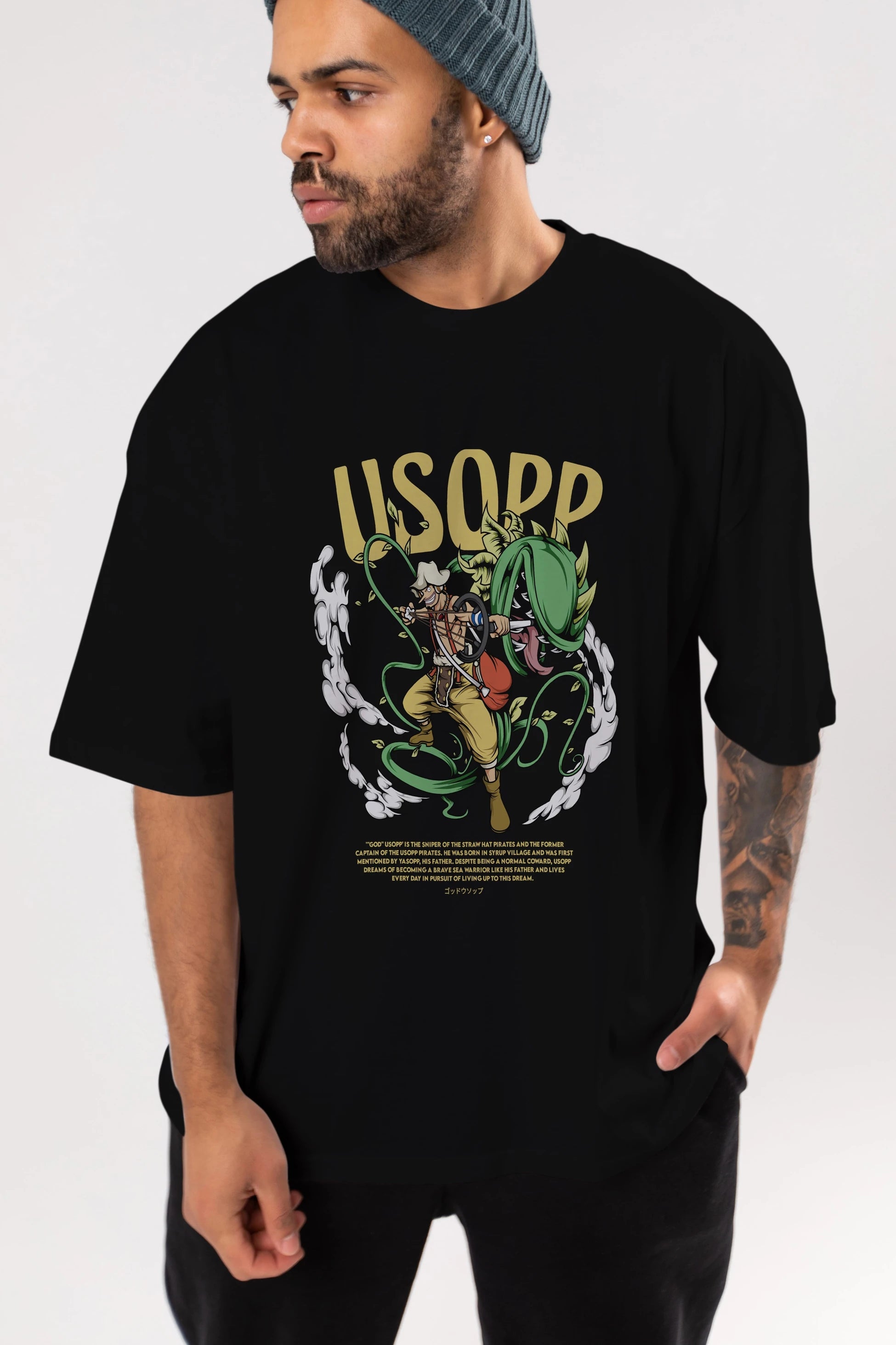 Usopp Anime Ön Baskılı Oversize t-shirt %100 pamuk Erkek Kadın Unisex