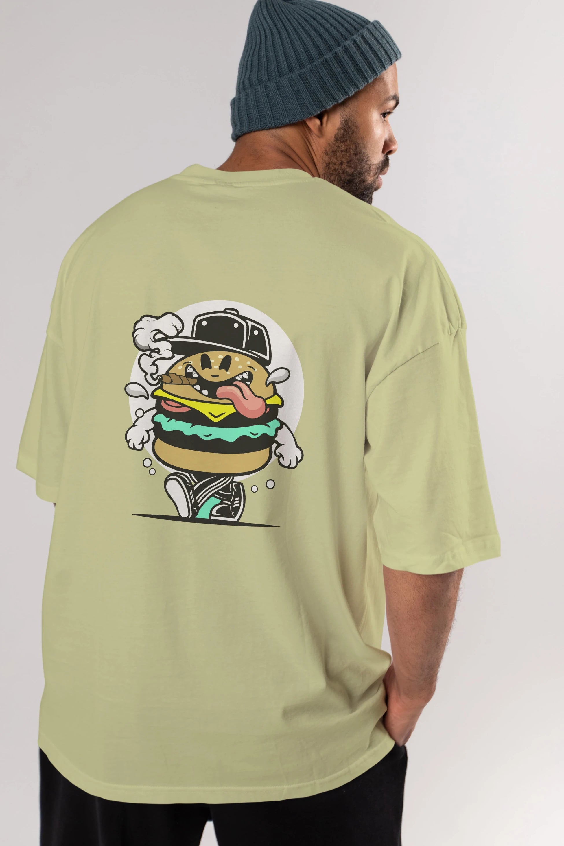 Burger Guy Arka Baskılı Oversize t-shirt Erkek Kadın Unisex %100 Pamuk tişort