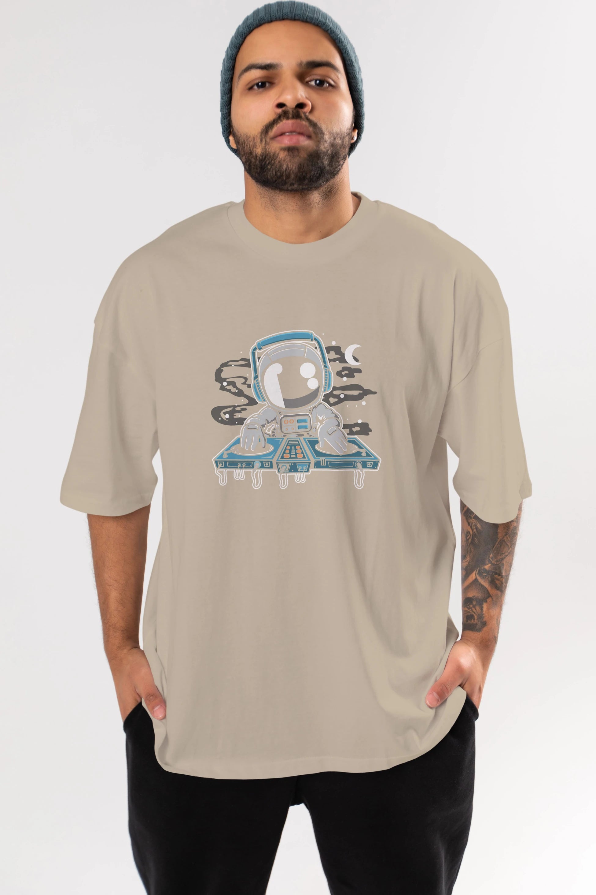 Astronaut Turntable Ön Baskılı Oversize t-shirt Erkek Kadın Unisex
