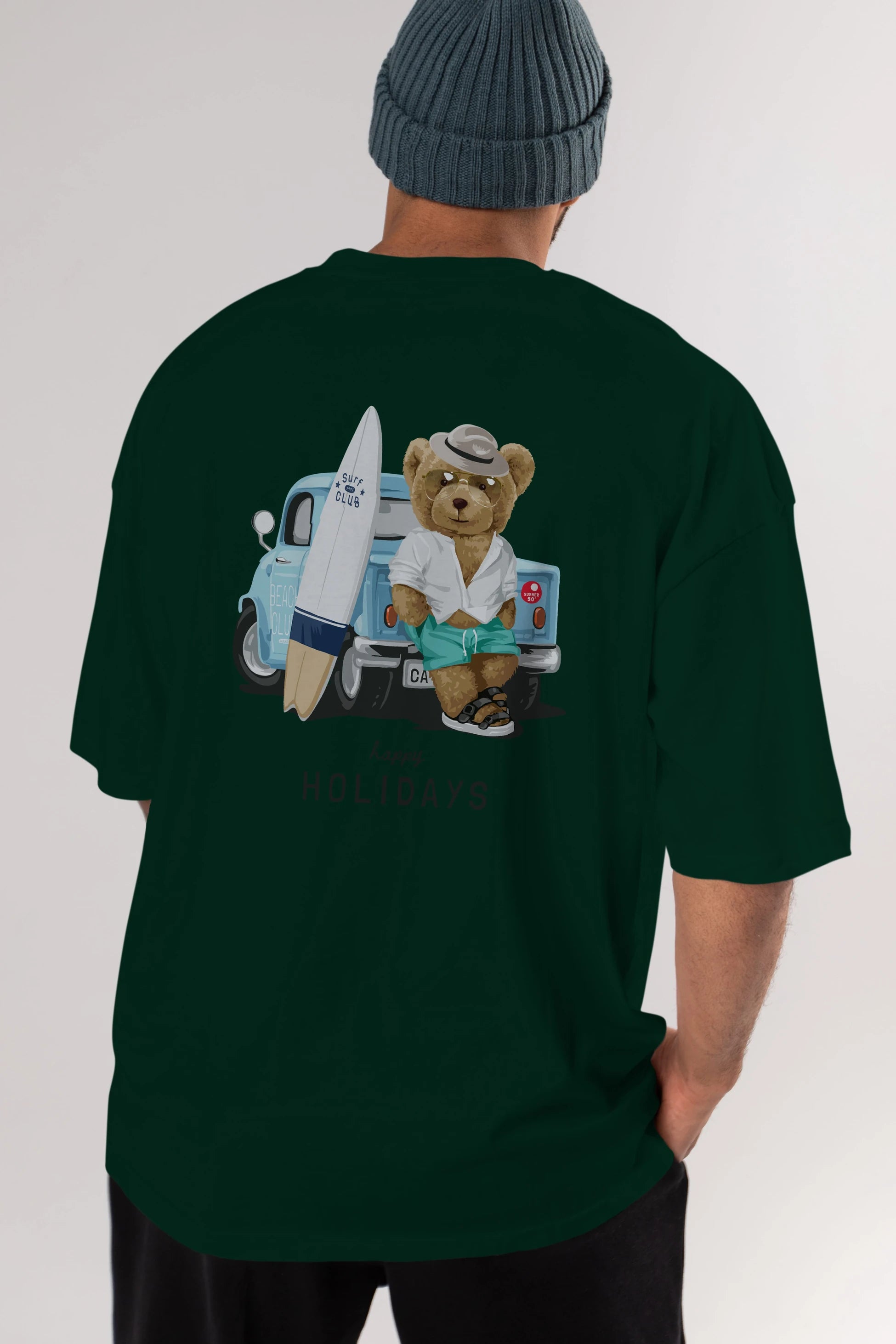 Teddy Bear Surf Club Arka Baskılı Oversize t-shirt Erkek Kadın Unisex %100 Pamuk