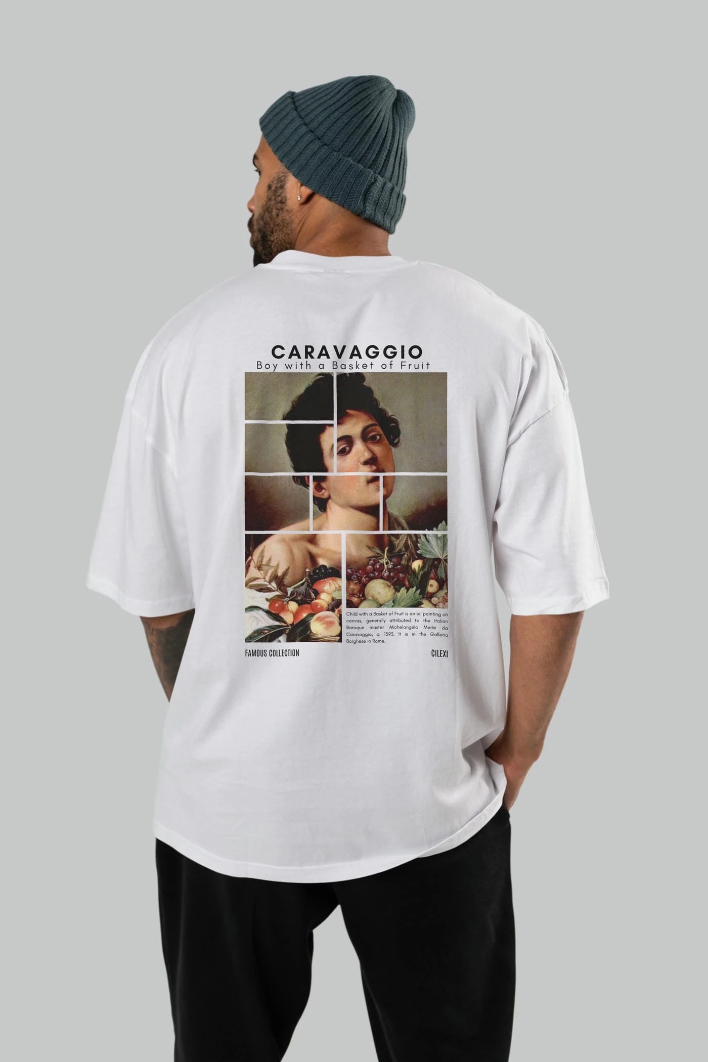 Caravaggio Boy Arka Baskılı Oversize t-shirt Erkek Kadın Bisiklet Yaka Pamuk tişort