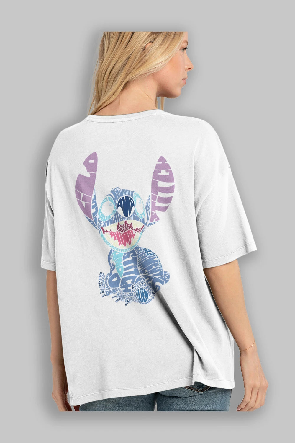 Stitch Arka Baskılı Oversize t-shirt %100 pamuk Erkek Kadın Unisex