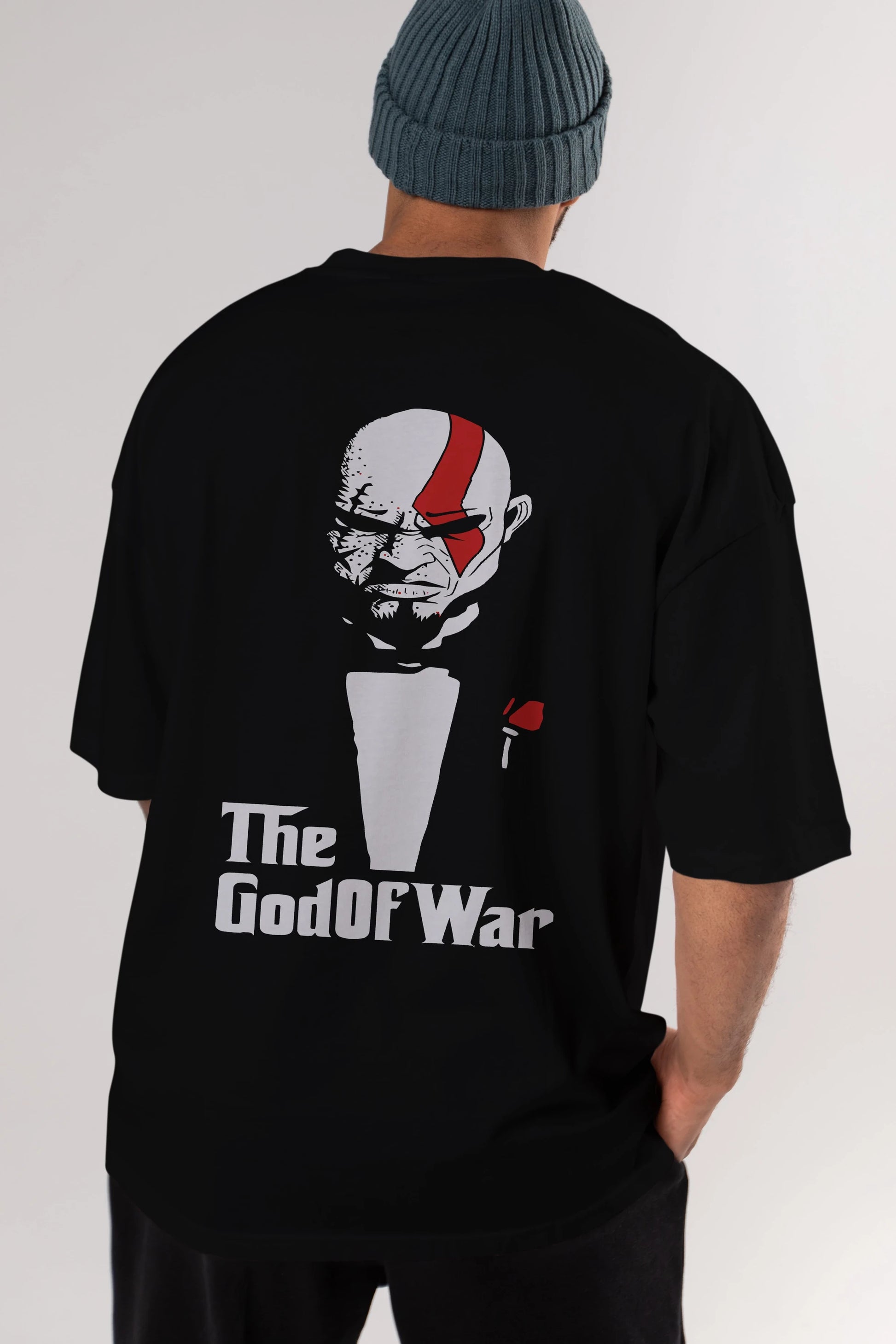 The God of War Arka Baskılı Oversize t-shirt Erkek Kadın Unisex %100 Pamuk Bisiklet Yaka tişort