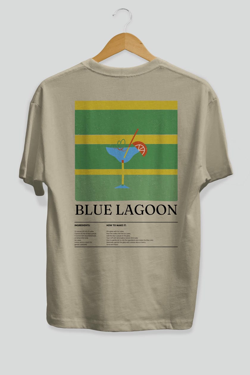 Blue Lagoon Kokteyl Serisi Arka Baskılı Oversize t-shirt Erkek Kadın %100 Pamuk Bisiklet Yaka tişort