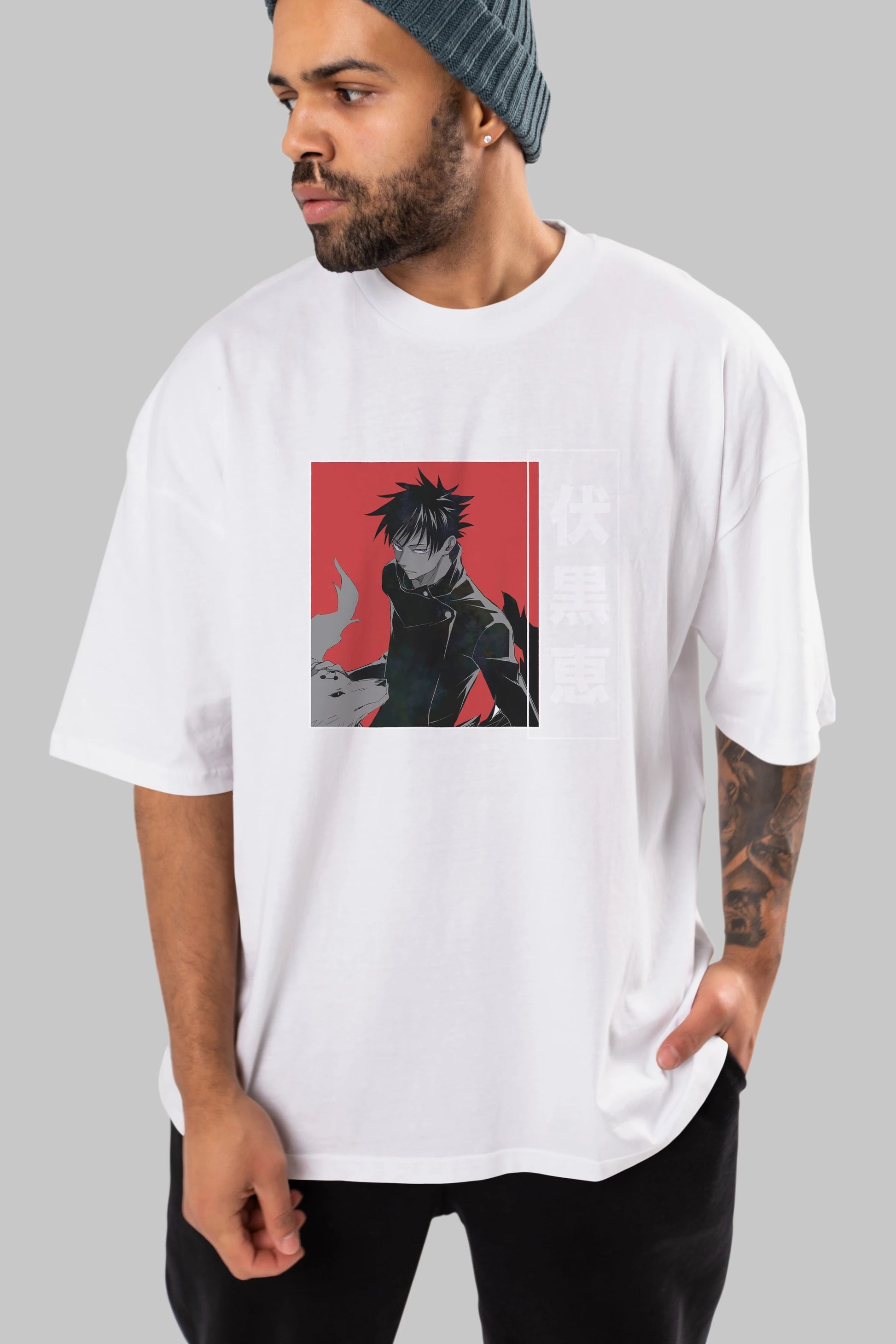 Megumi Fushiguro Anime Ön Baskılı Oversize t-shirt %100 pamuk Erkek Kadın Unisex