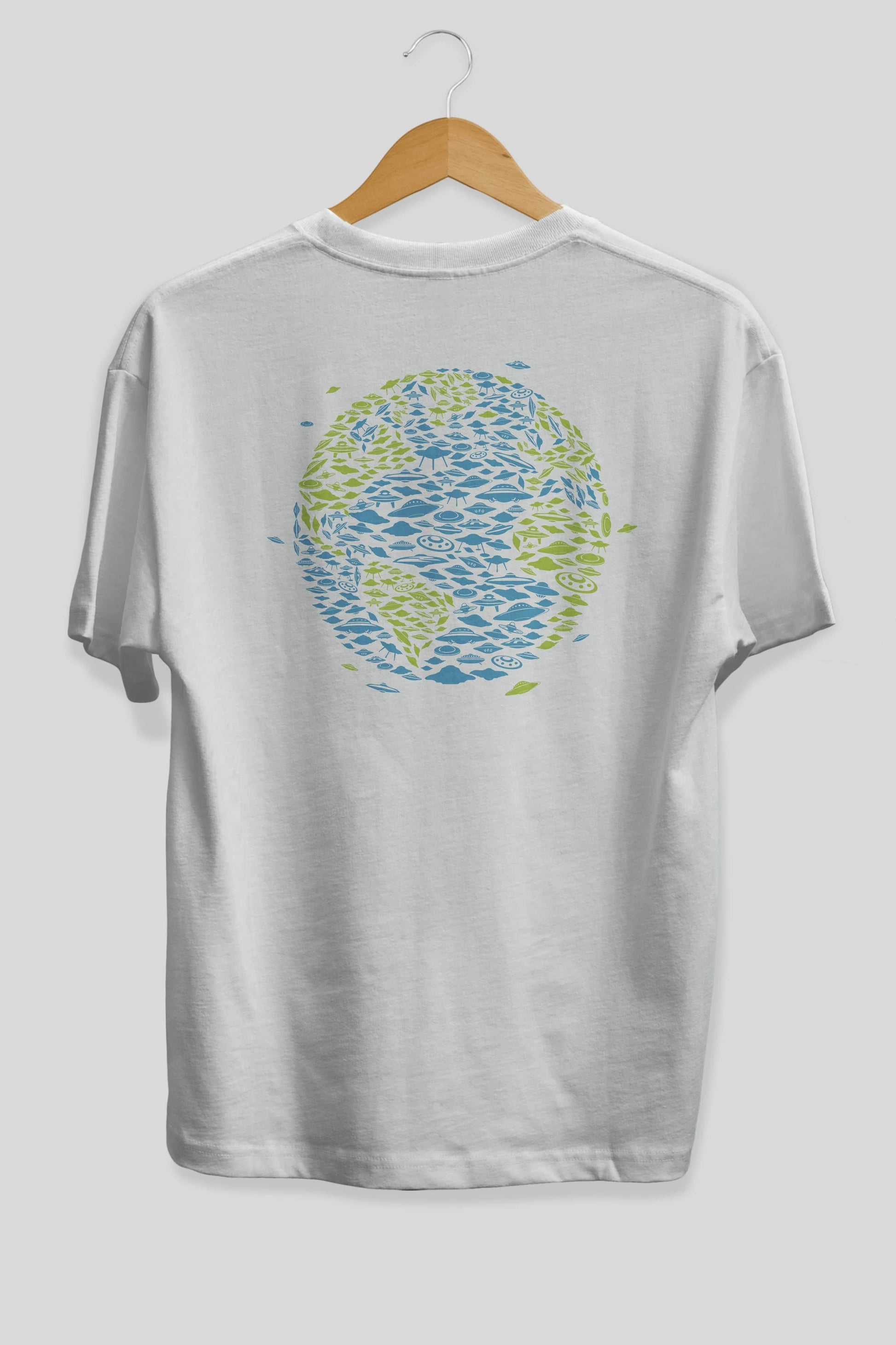 UFO Invasion Arka Baskılı Oversize t-shirt %100 pamuk Erkek Kadın Unisex