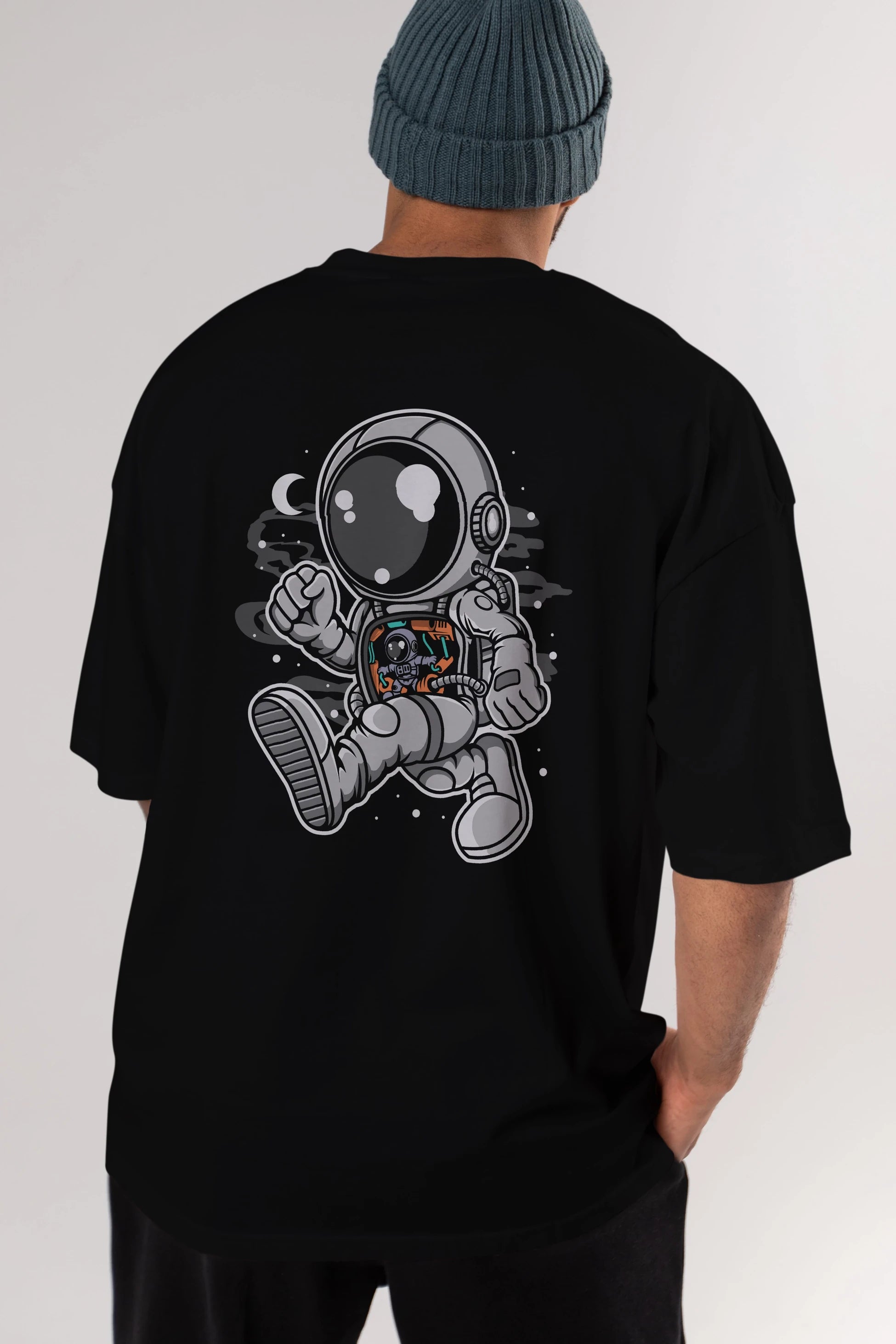 Astronaut Robotic Machine Arka Baskılı Oversize t-shirt Erkek Kadın Unisex