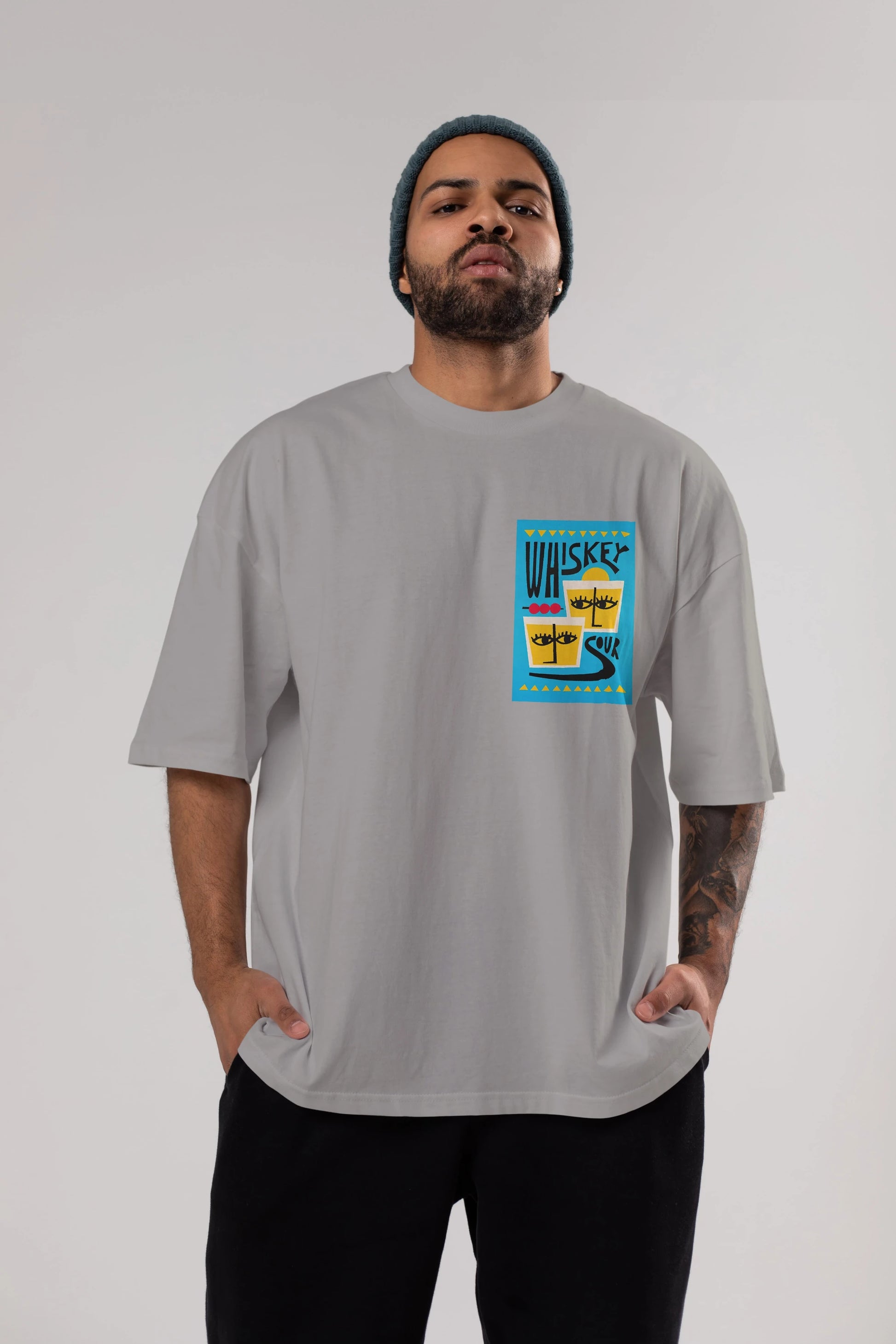 Whiskey Sour 2 Ön Sol Baskılı Oversize t-shirt Erkek Kadın Unisex %100 Pamuk Bisiklet Yaka tişort