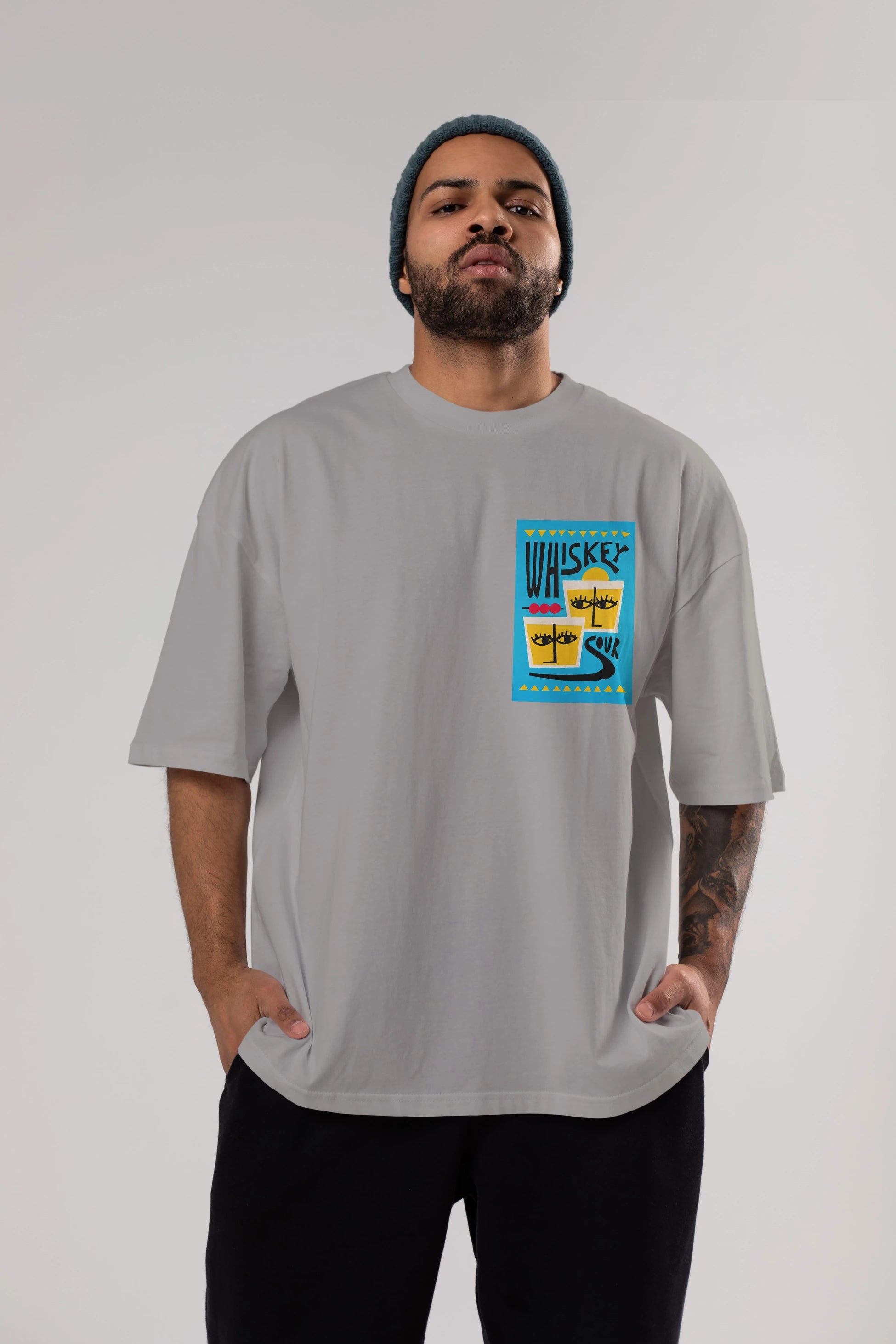 Whiskey Sour 2 Ön Sol Baskılı Oversize t-shirt Erkek Kadın Unisex %100 Pamuk Bisiklet Yaka tişort