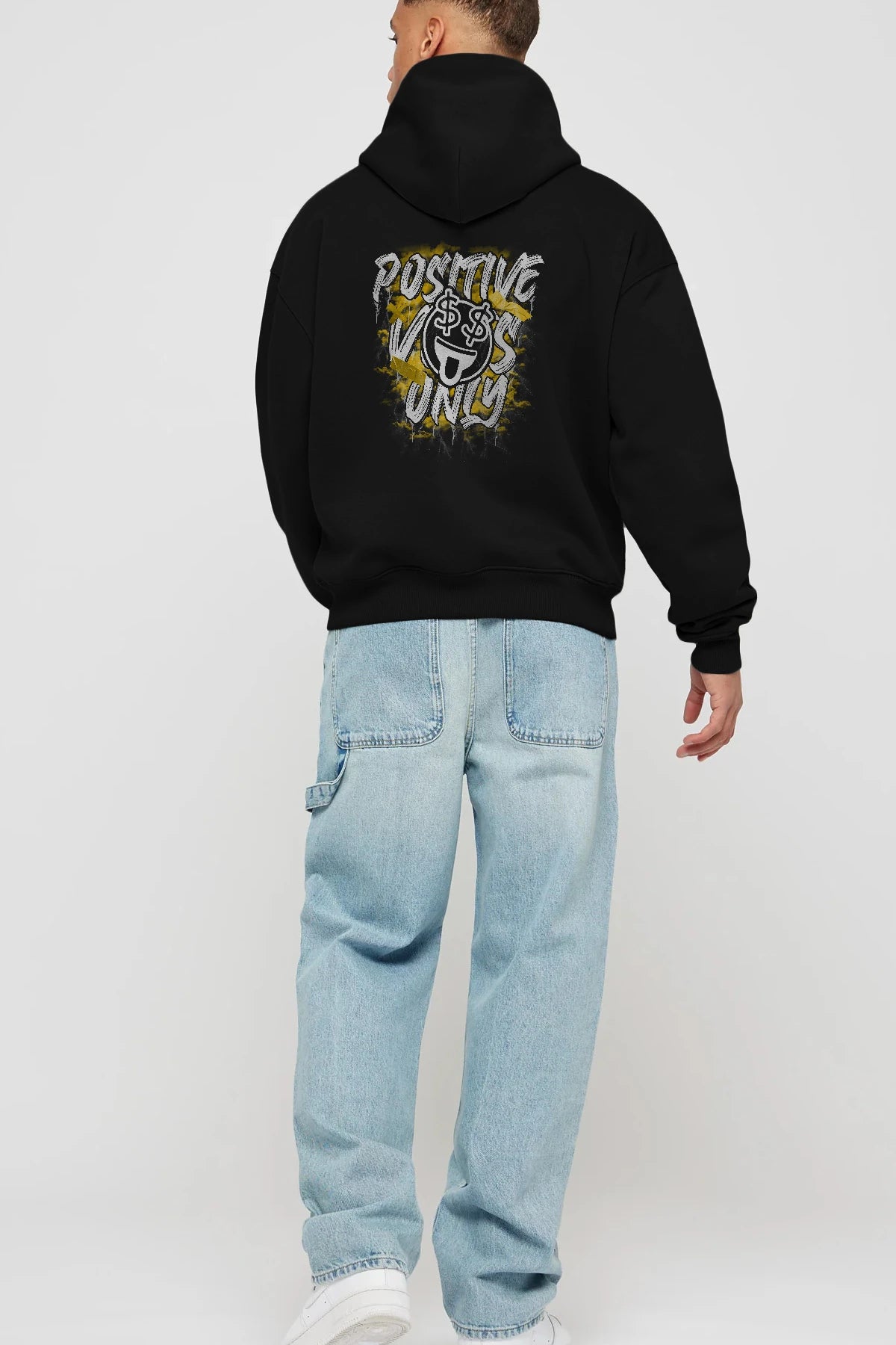 Positive Only Arka Baskılı Hoodie Oversize Kapüşonlu Sweatshirt Erkek Kadın Unisex