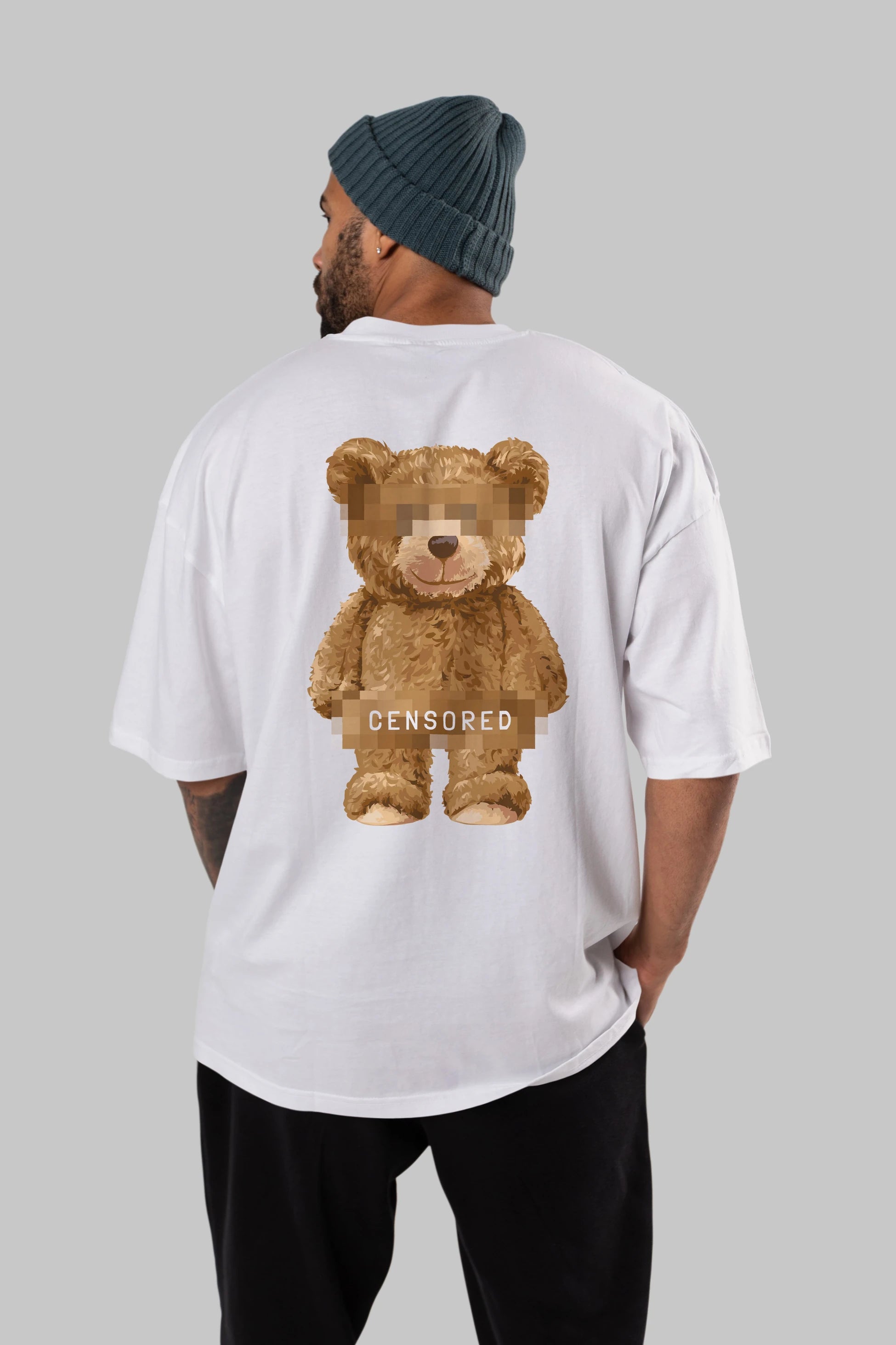 Teddy Bear Censored Arka Baskılı Oversize t-shirt Erkek Kadın Unisex %100 Pamuk