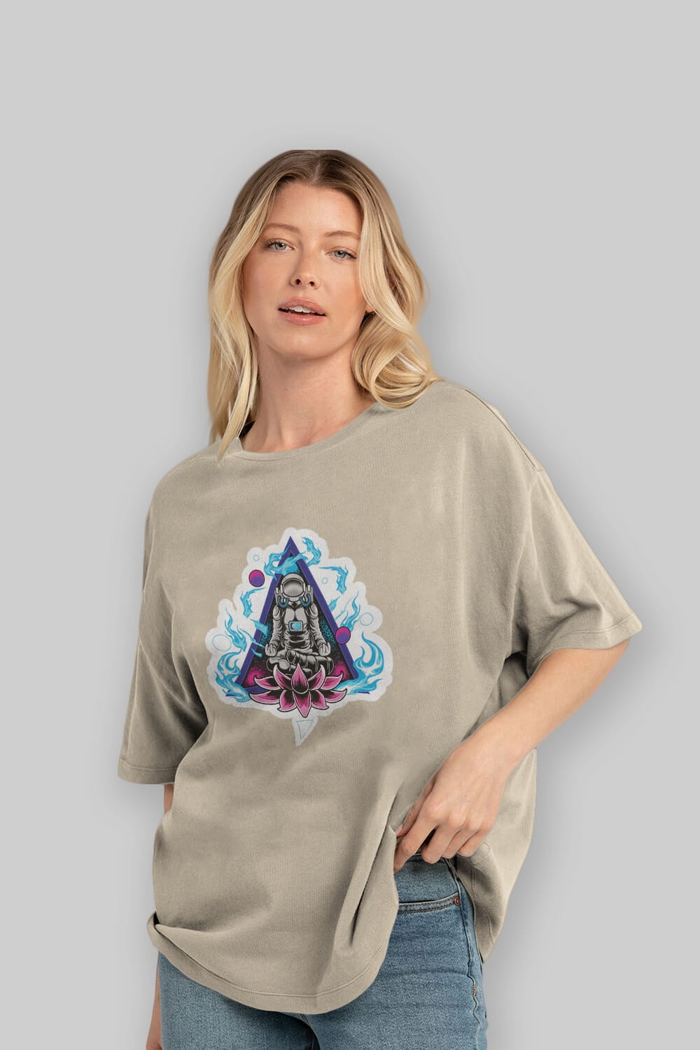 Astronaut Meditation Sticker Ön Baskılı Oversize t-shirt Erkek Kadın Unisex