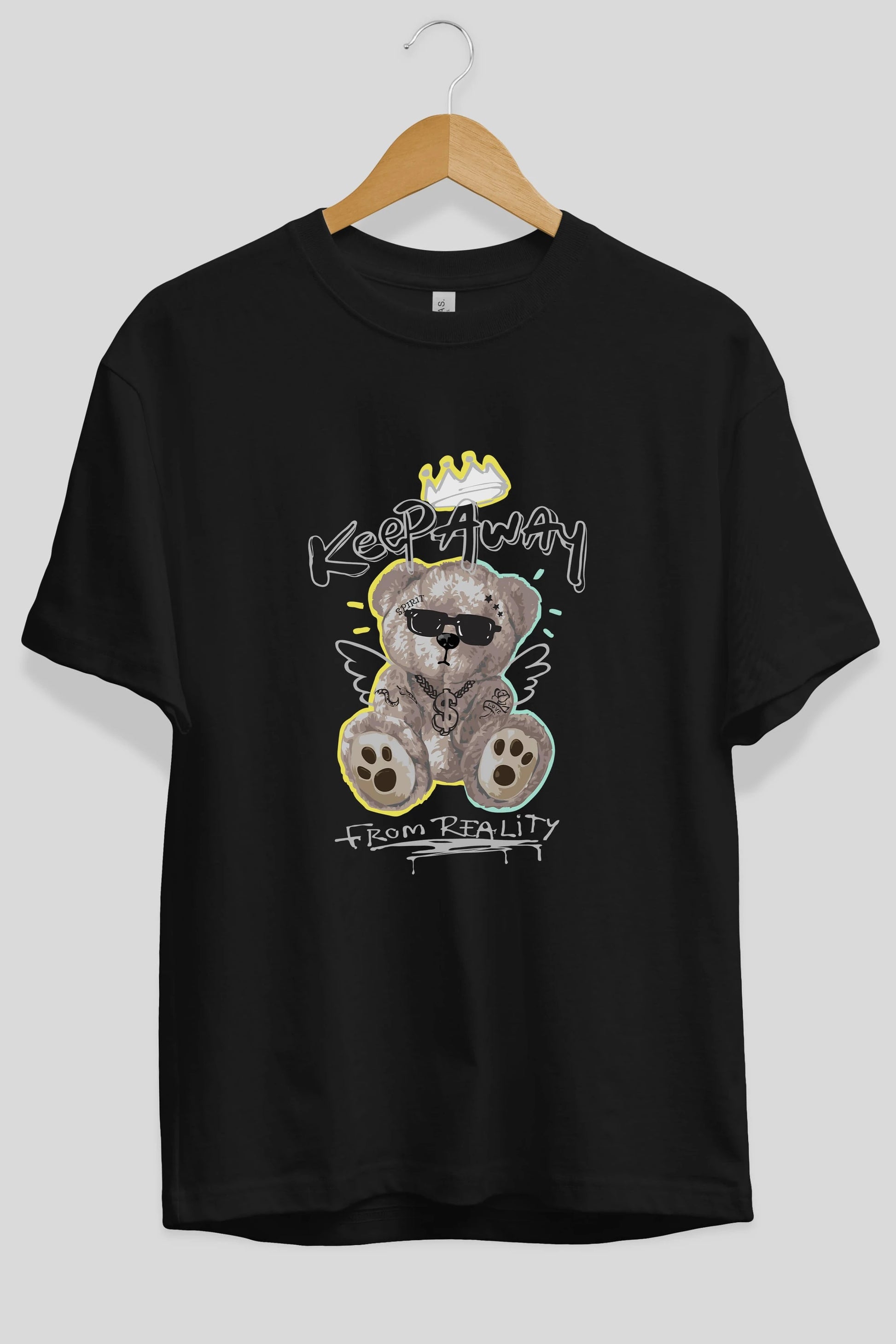 Keep Away Bear Ön Baskılı Oversize t-shirt Erkek Kadın Unisex