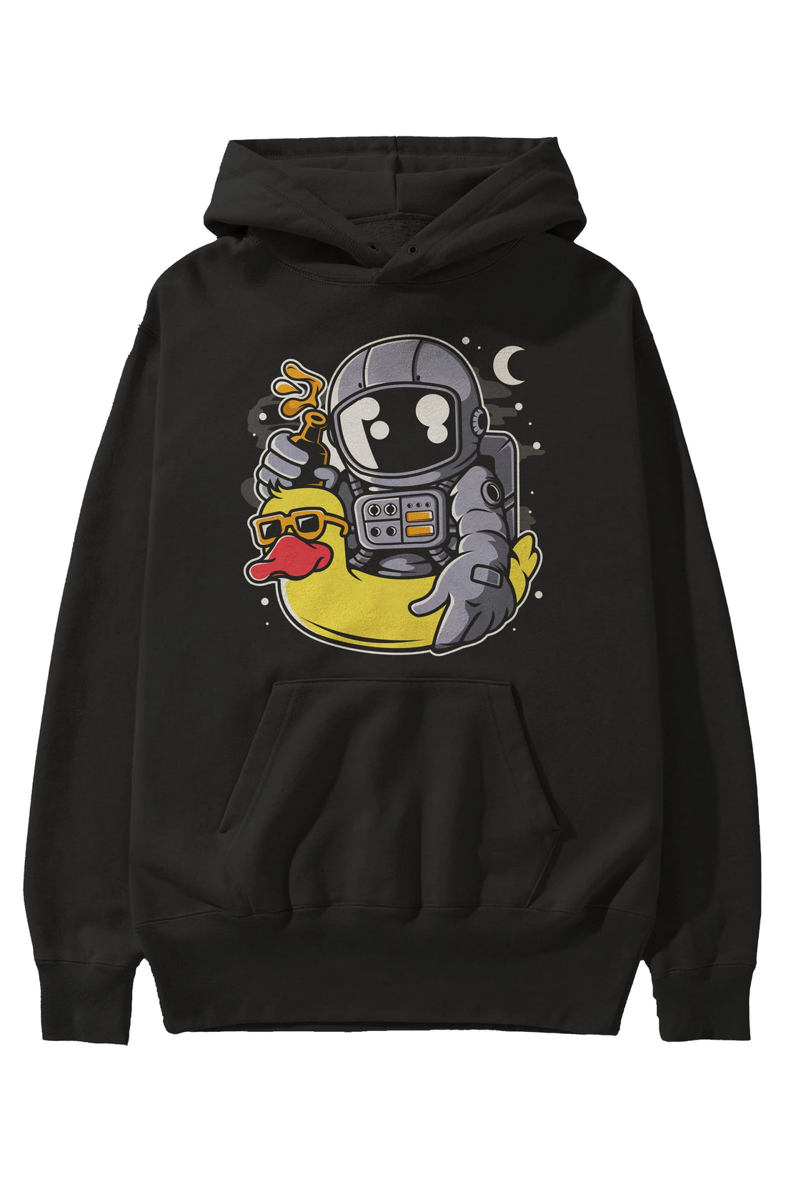 Astronaut Duck Balloon Ön Baskılı Hoodie Oversize Kapüşonlu Sweatshirt Erkek Kadın Unisex