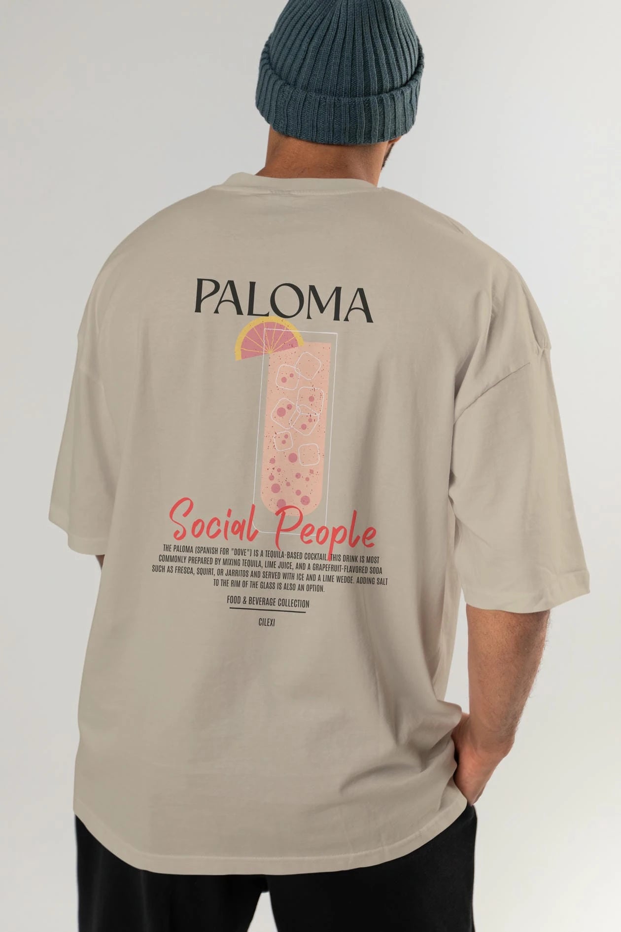 Paloma Kokteyl Serisi Baskılı Oversize t-shirt Erkek Kadın Unisex %100 Pamuk Bisiklet Yaka tişort