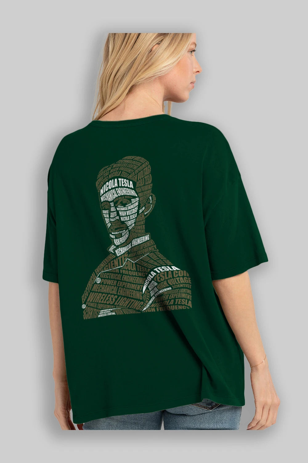 Nikola Tesla Calligram Arka Baskılı Oversize t-shirt %100 pamuk Erkek Kadın Unisex