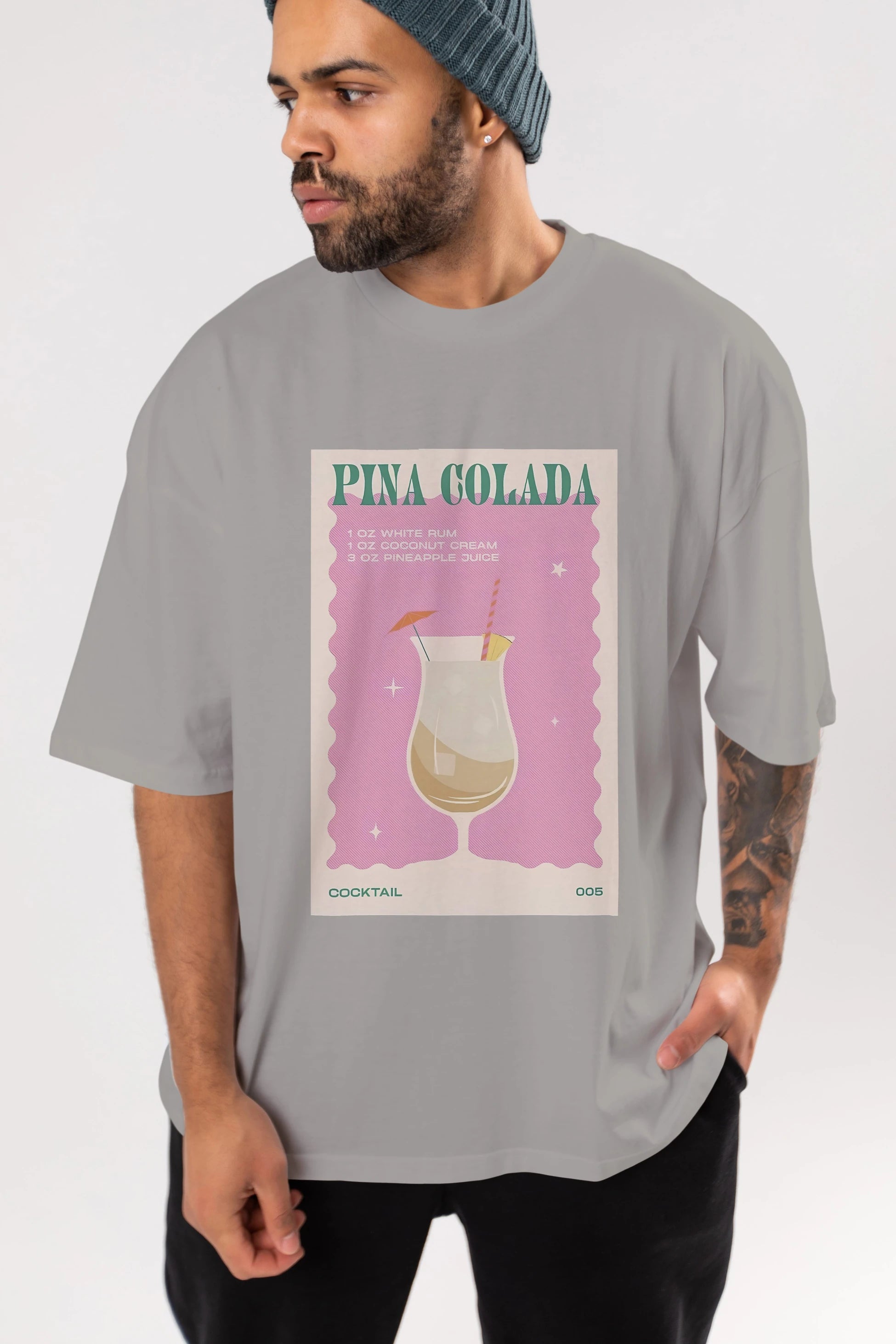 Pina Colada 3 Ön Baskılı Oversize t-shirt Erkek Kadın Unisex %100 Pamuk Bisiklet Yaka tişort