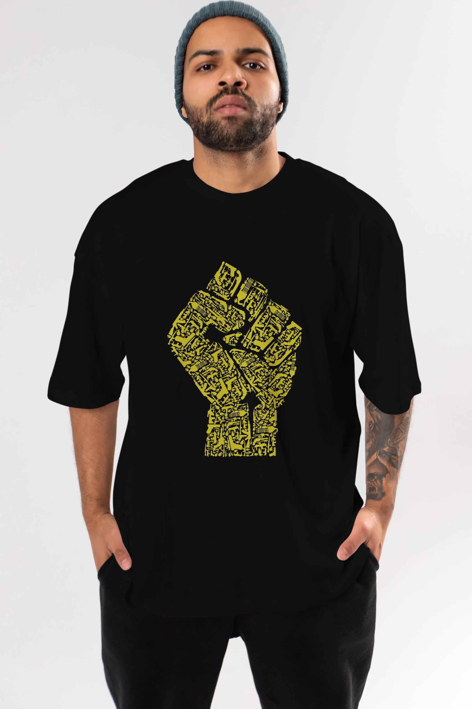 Hand Of Revolution Ön Baskılı Oversize t-shirt %100 pamuk Erkek Kadın Unisex
