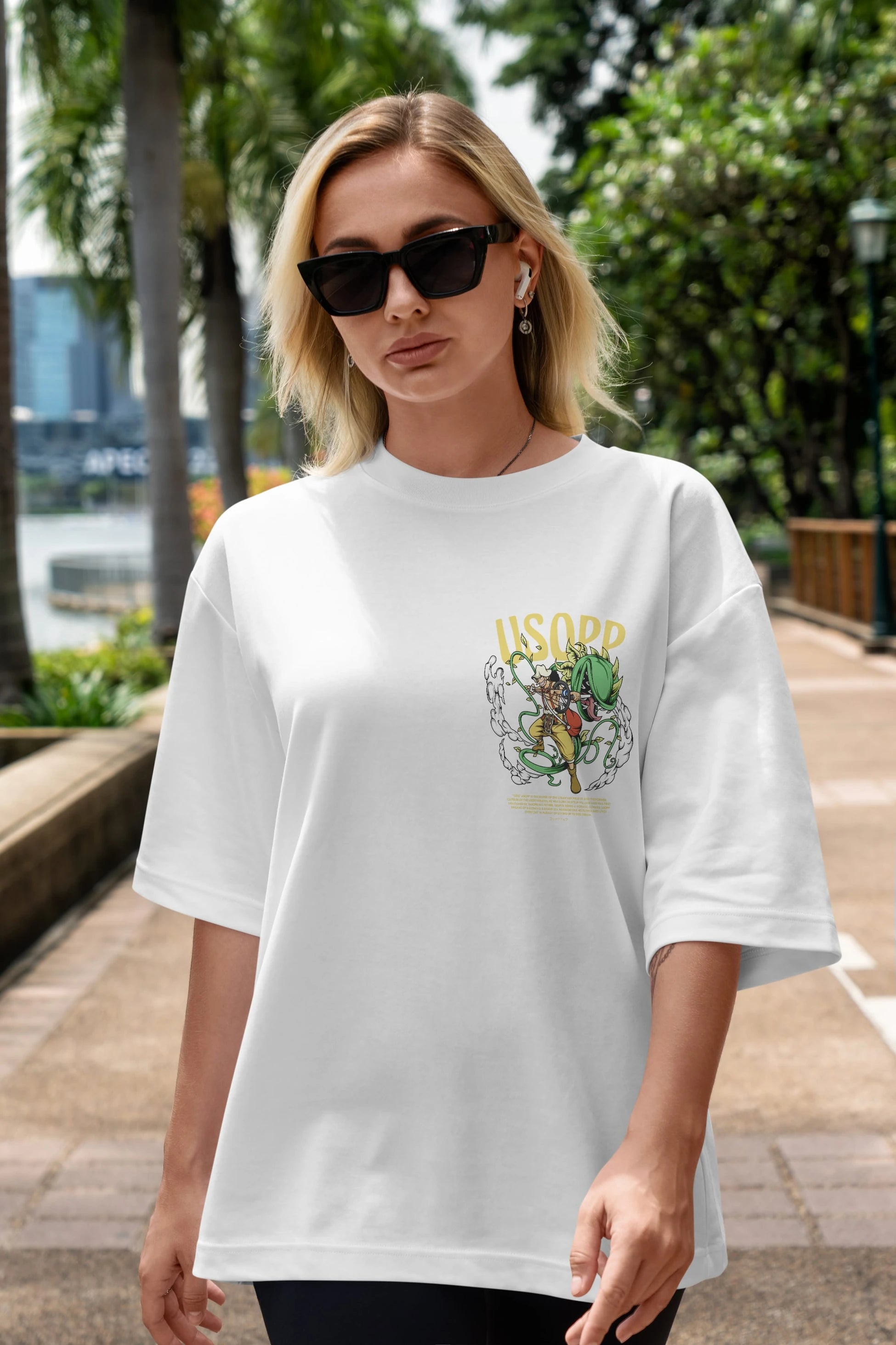 Usopp Ön Sol Baskılı Oversize t-shirt Erkek Kadın Unisex %100 Pamuk Bisiklet Yaka tişort