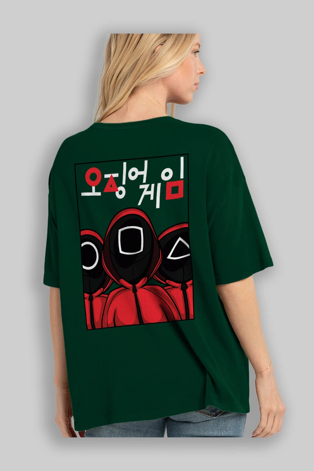 Squid Game (7) Arka Baskılı Oversize t-shirt Erkek Kadın Unisex %100 Pamuk Bisiklet Yaka tişort
