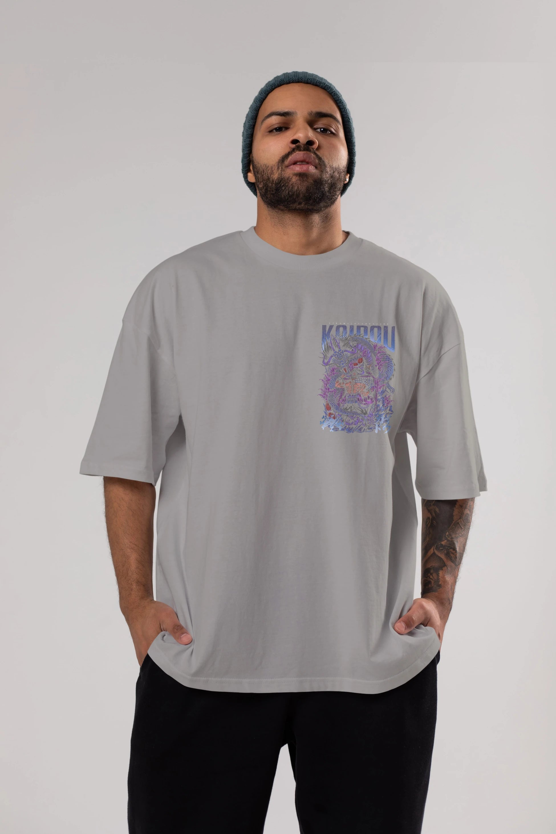 KAIDOU ONE PIECE Ön Sol Baskılı Oversize t-shirt Erkek Kadın Unisex %100 Pamuk Bisiklet Yaka tişort