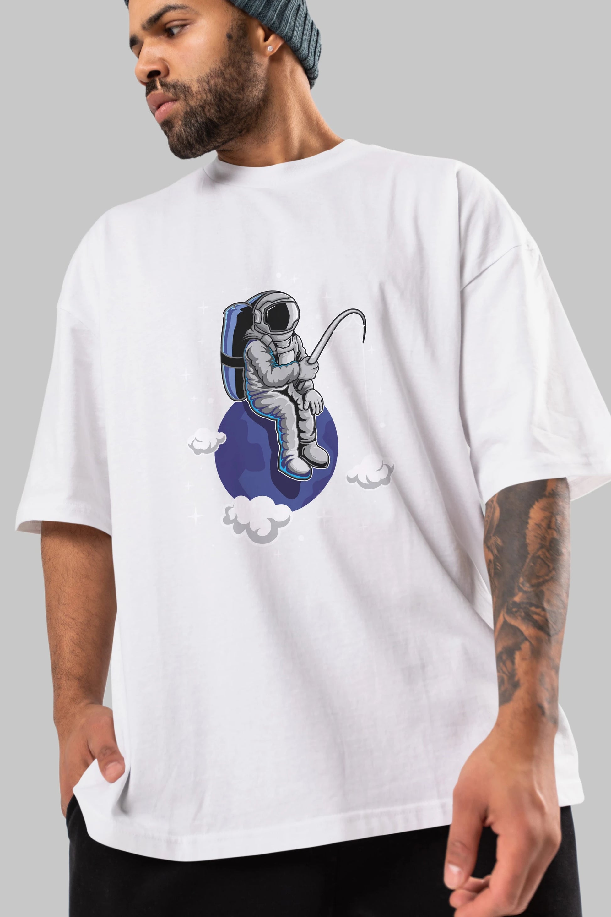 Astronaut Fishing (2) Ön Baskılı Oversize t-shirt Erkek Kadın Unisex