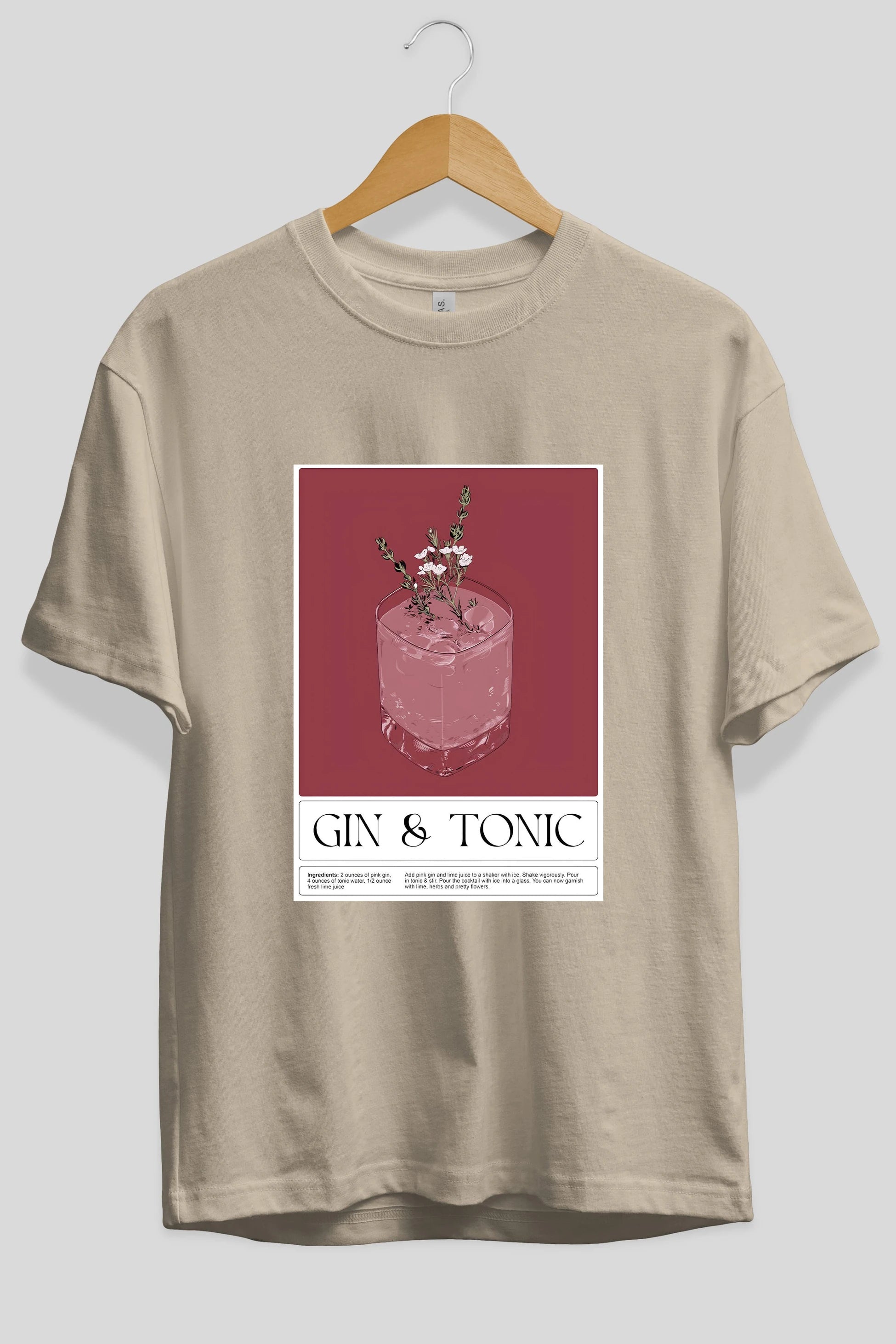 Gin Tonic 4 Ön Baskılı Oversize t-shirt Erkek Kadın Unisex %100 Pamuk Bisiklet Yaka tişort