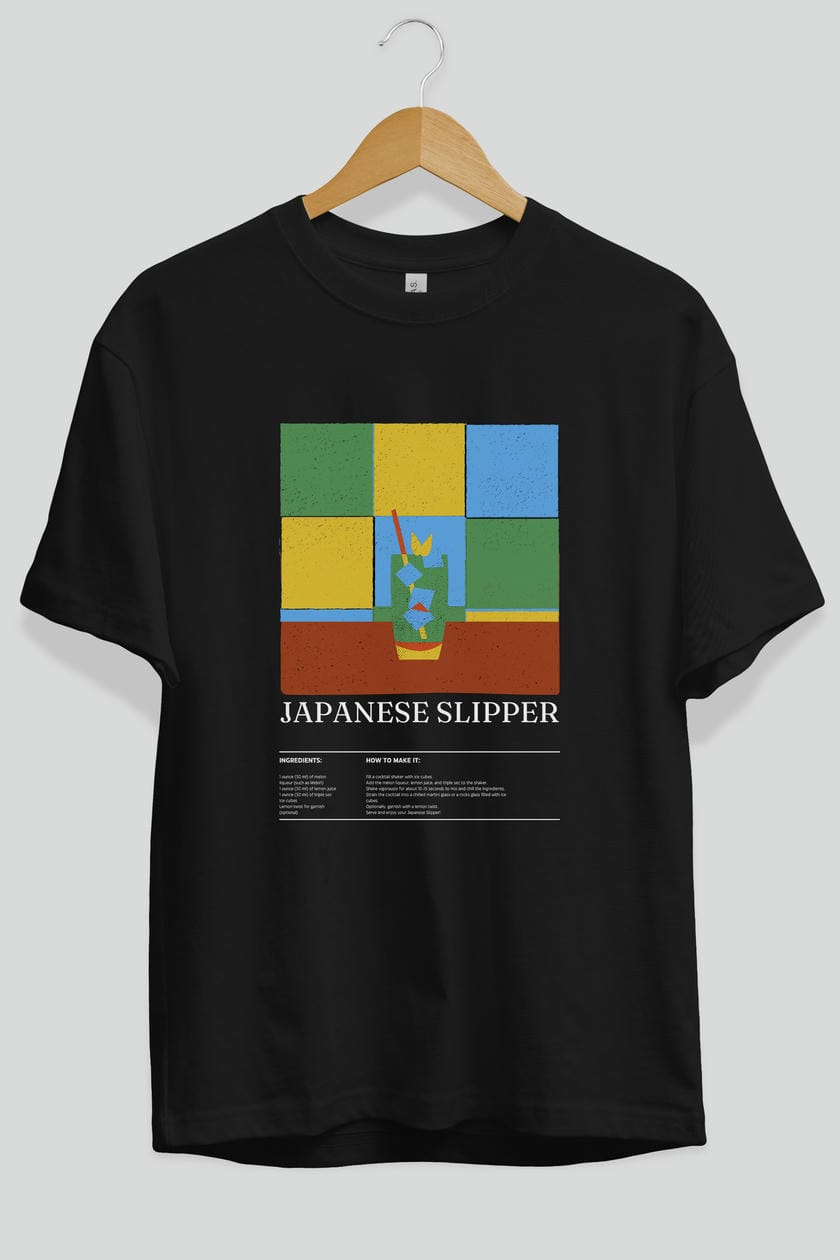 Japanese Slipper Kokteyl Ön Baskılı Oversize t-shirt Erkek Kadın %100 Pamuk Bisiklet Yaka tişort
