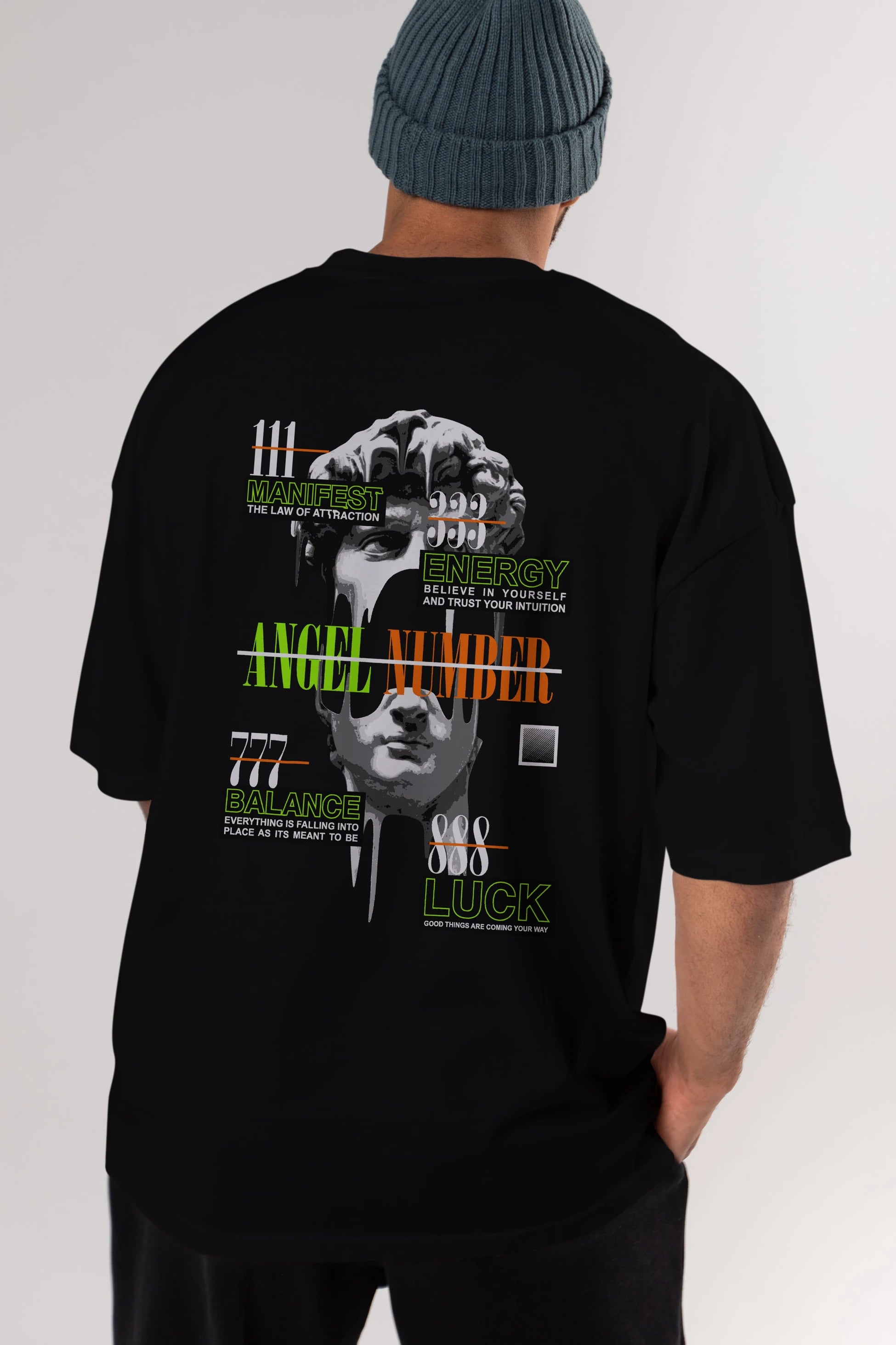 Angel Number Arka Baskılı Oversize t-shirt Erkek Kadın Unisex