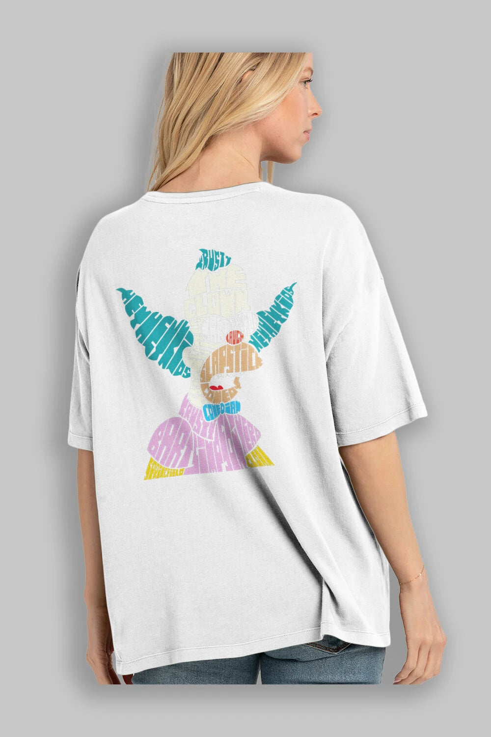 Krusty Clown Arka Baskılı Oversize t-shirt %100 pamuk Erkek Kadın Unisex
