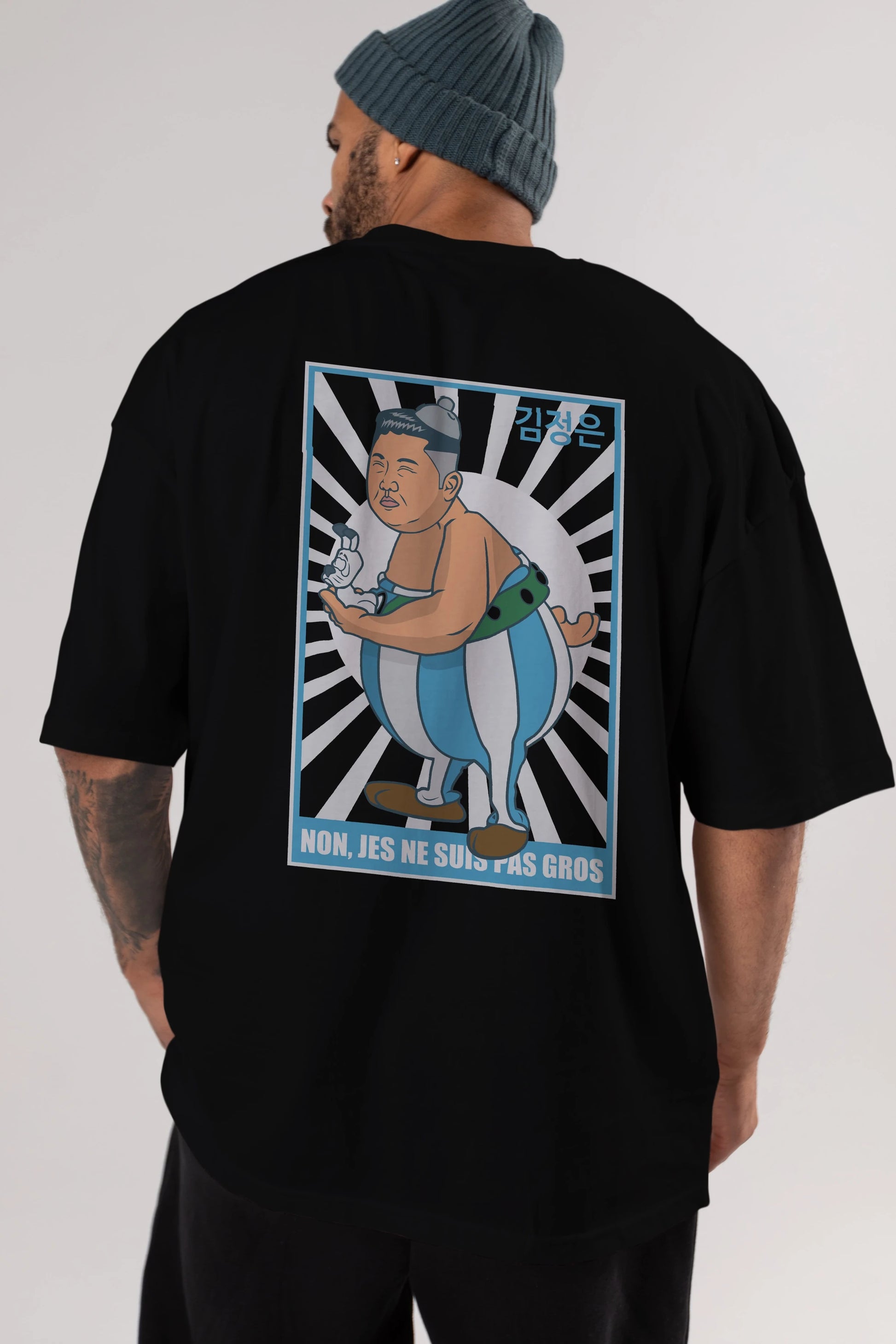 Obelix Jong Un Arka Baskılı Oversize t-shirt Erkek Kadın Unisex %100 Pamuk tişort