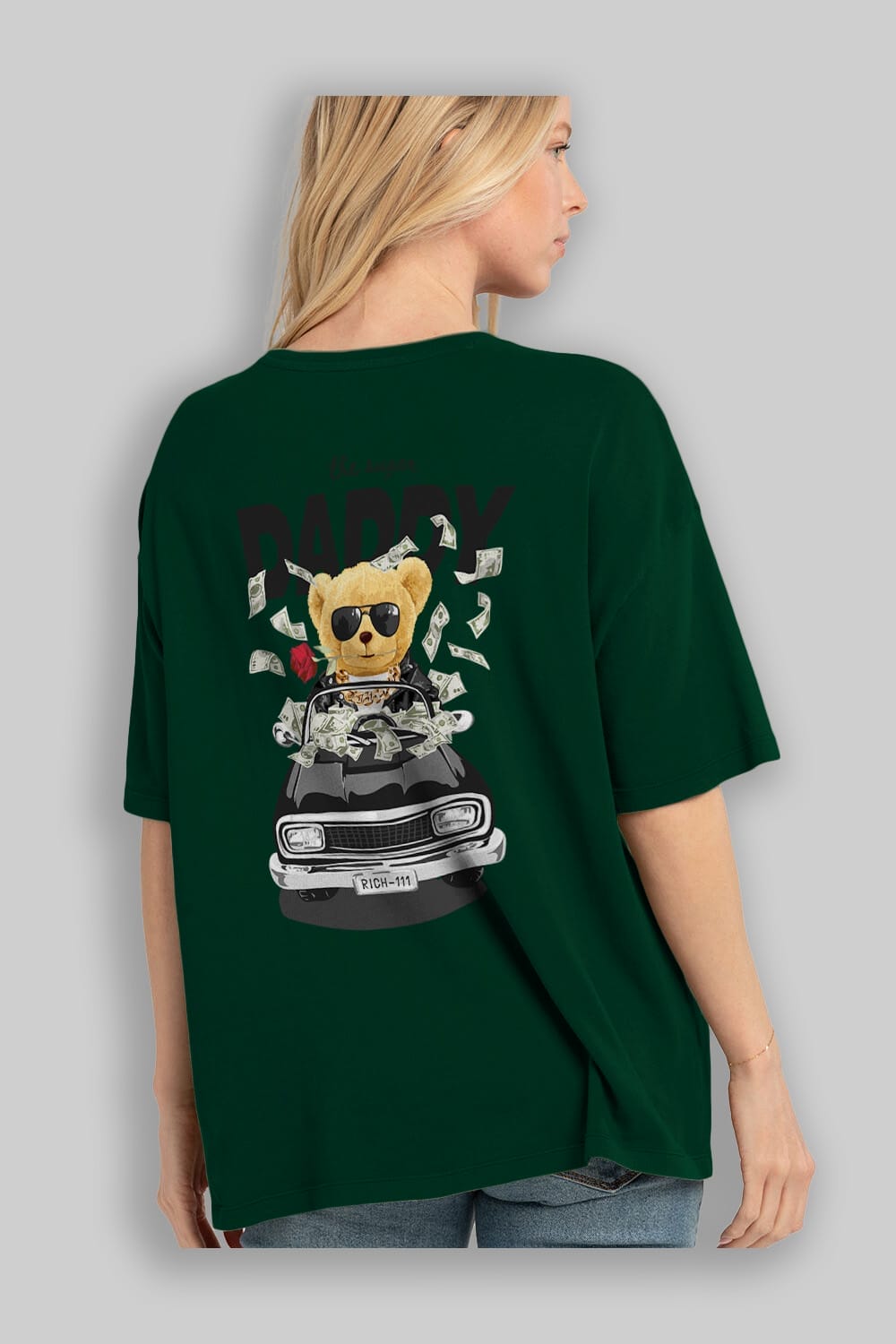 Teddy Bear Daddy Arka Baskılı Oversize t-shirt Erkek Kadın Unisex %100 Pamuk