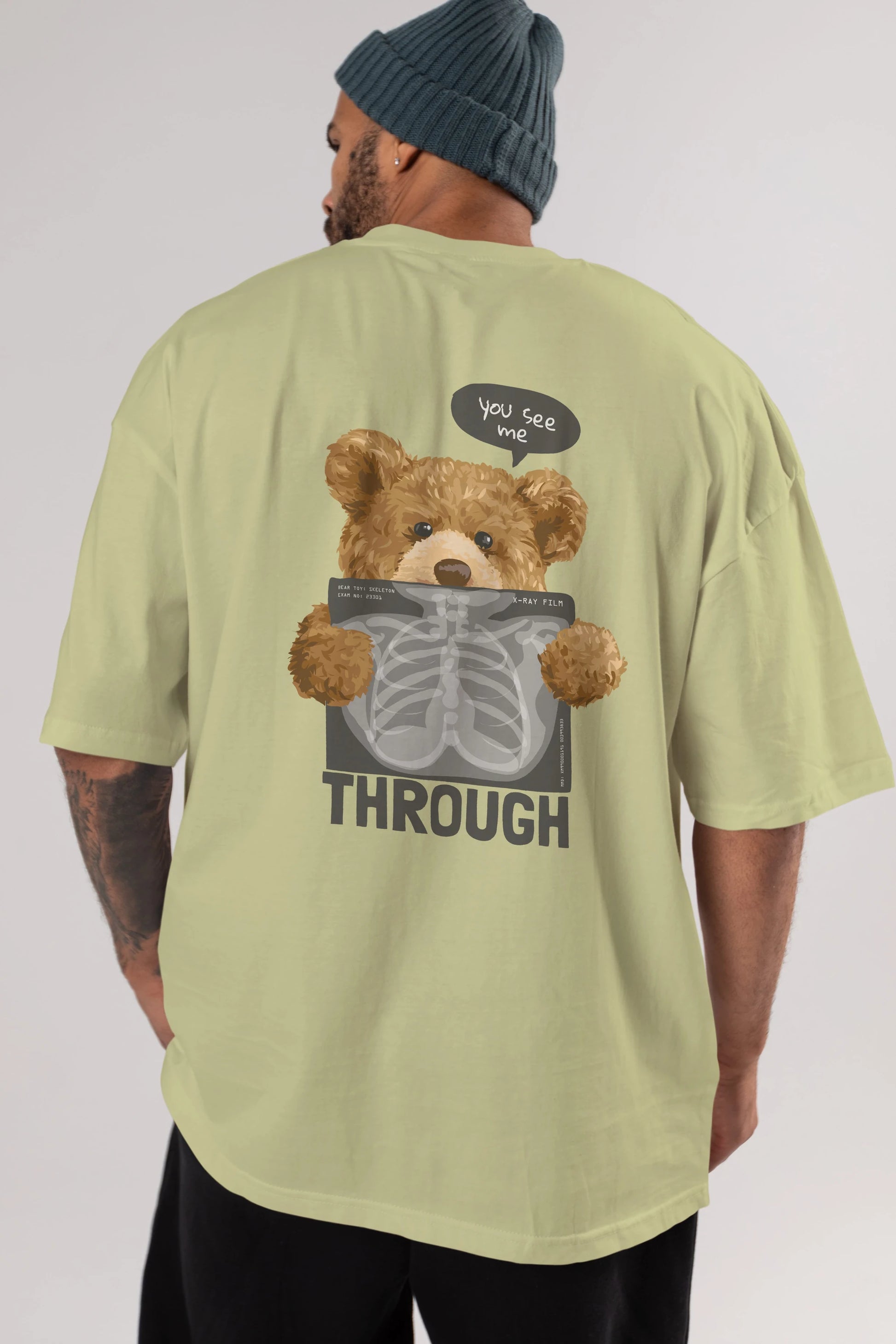 Teddy Bear Trough Arka Baskılı Oversize t-shirt Erkek Kadın Unisex %100 Pamuk