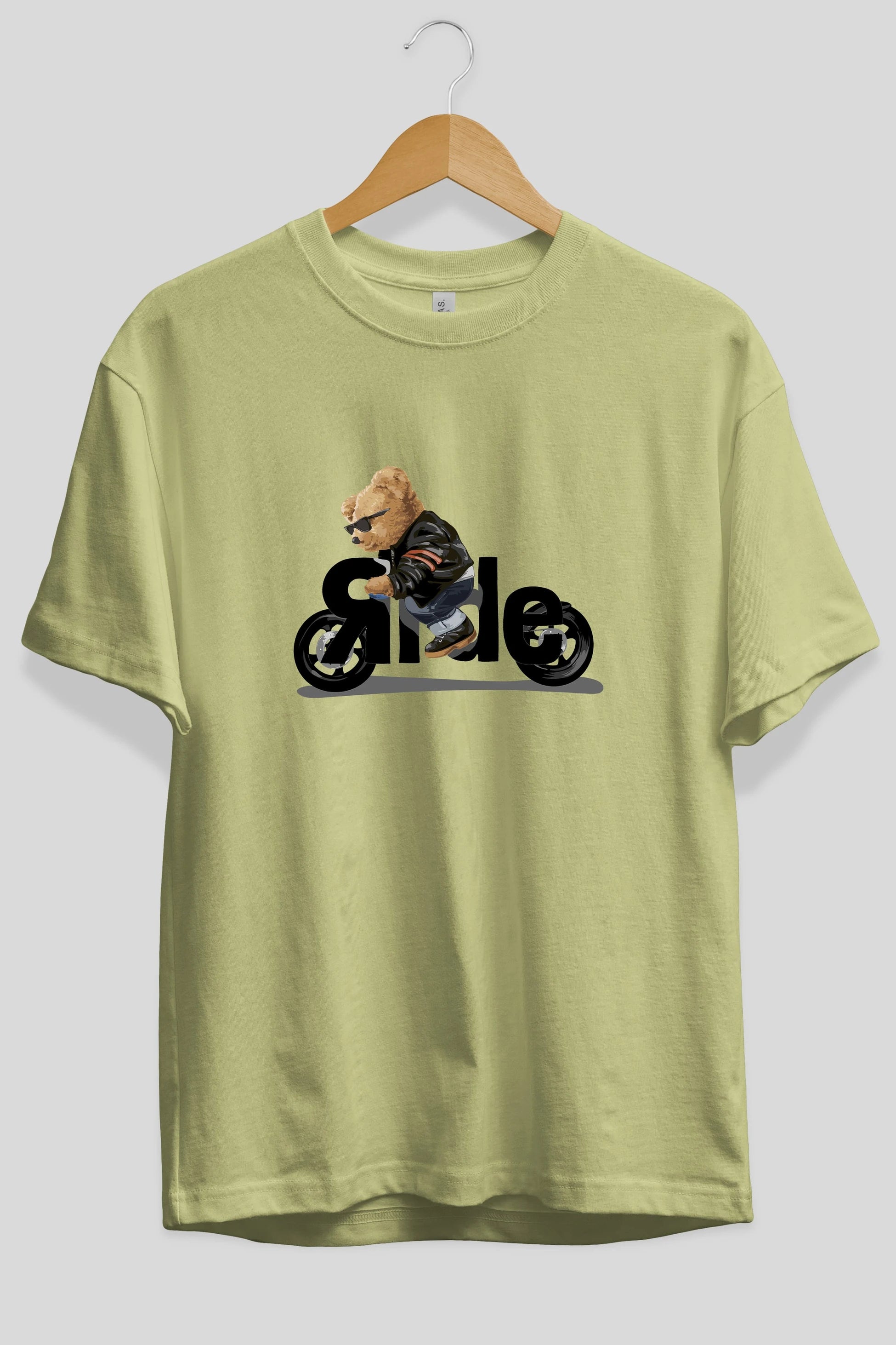 Teddy Bear Ride Ön Baskılı Oversize t-shirt Erkek Kadın Unisex %100 Pamuk