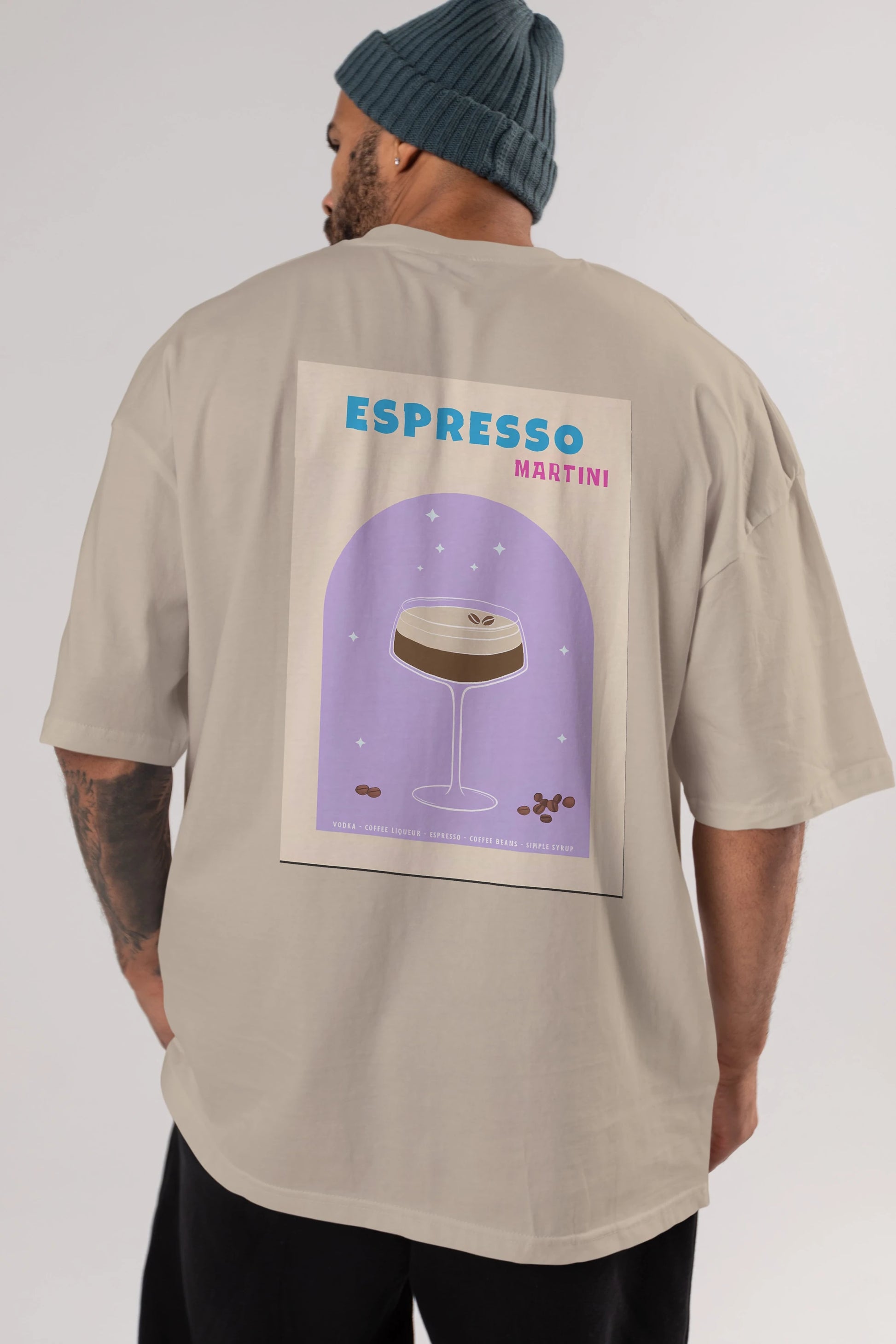 Espresso Martini 5 Arka Baskılı Oversize t-shirt Erkek Kadın Unisex %100 Pamuk Bisiklet Yaka tişort