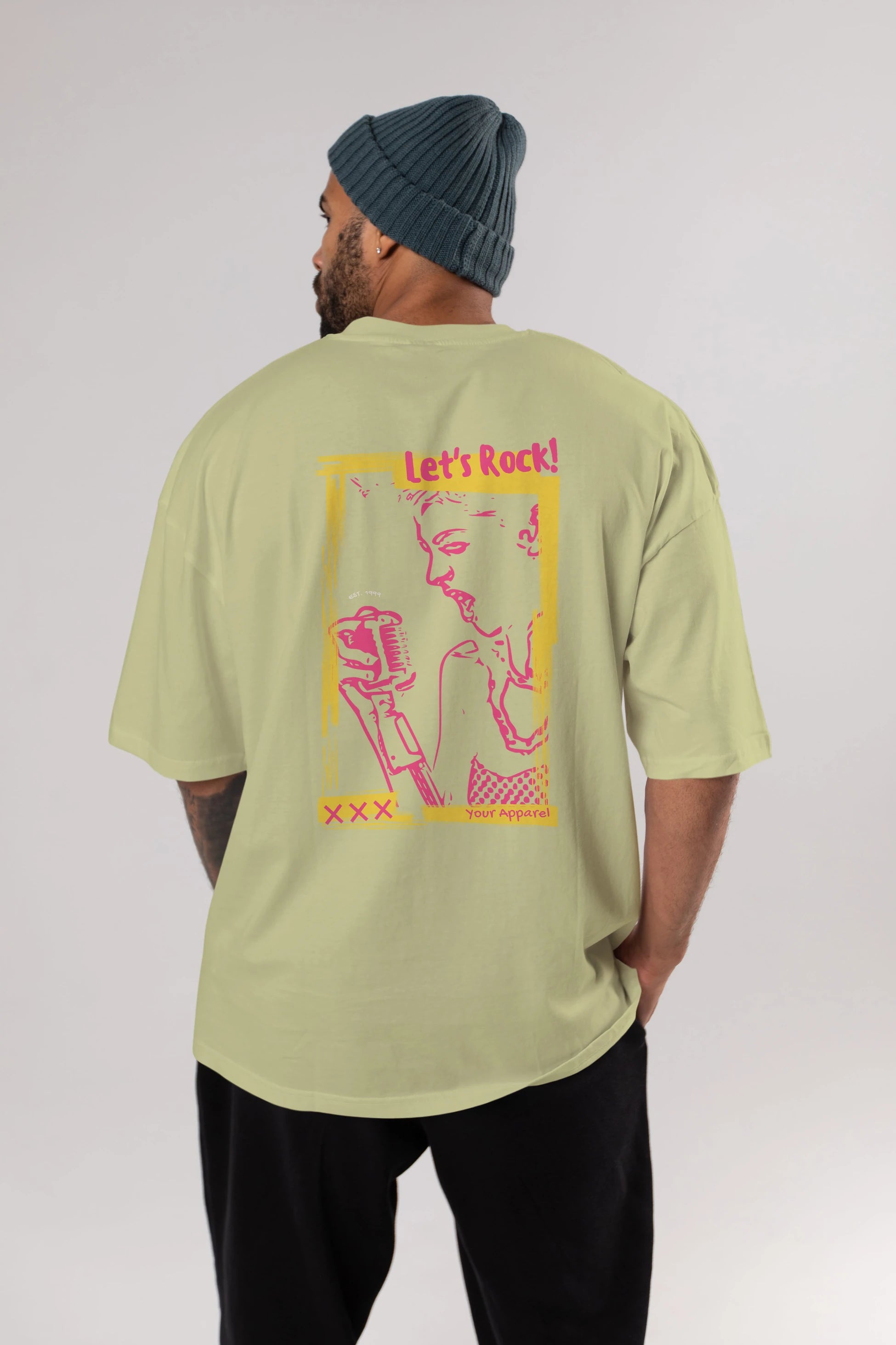 Let's Rock Yazılı Arka Baskılı Oversize t-shirt Erkek Kadın Unisex