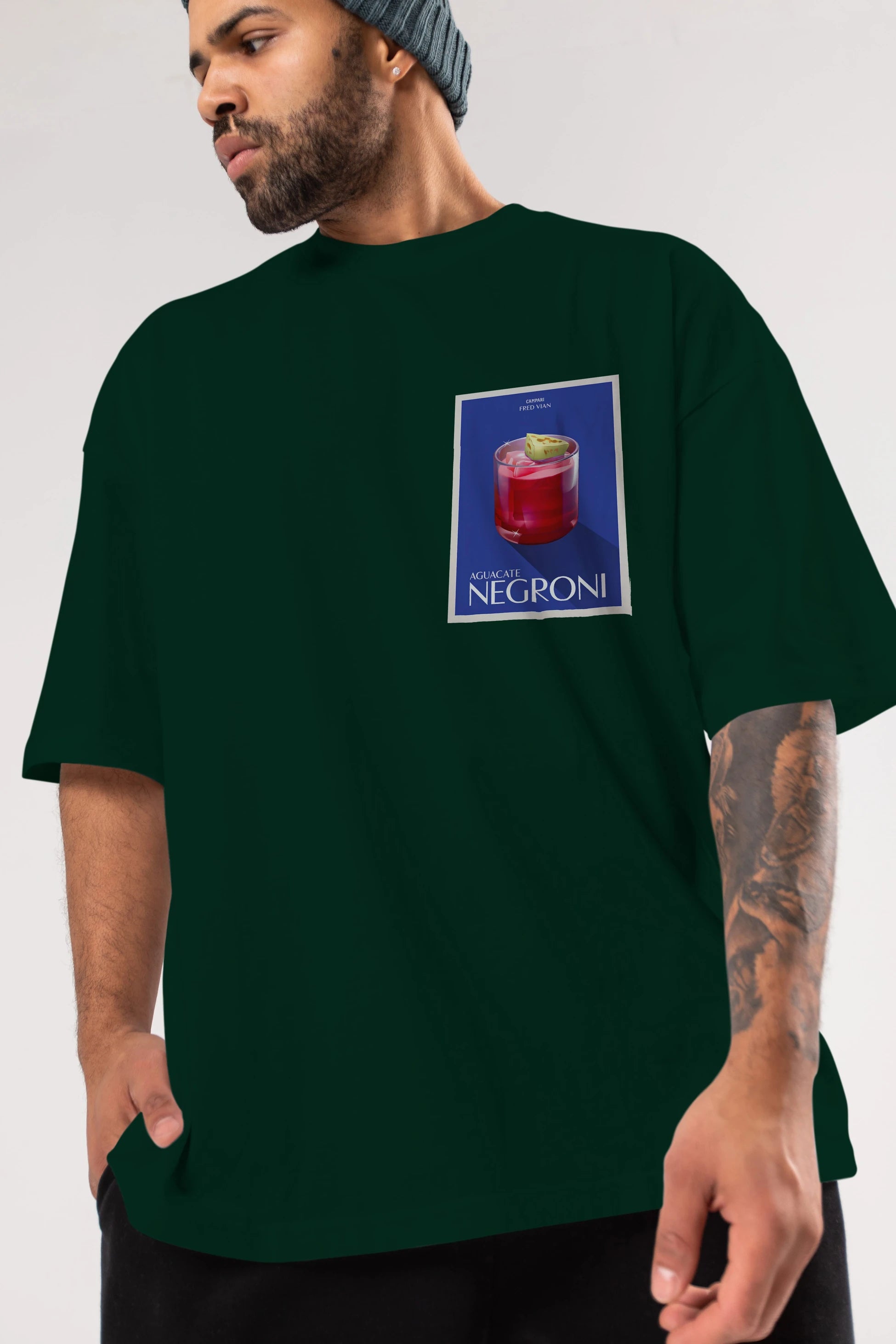 Aguacate Negroni Ön Sol Baskılı Oversize t-shirt Erkek Kadın Unisex %100 Pamuk Bisiklet Yaka tişort