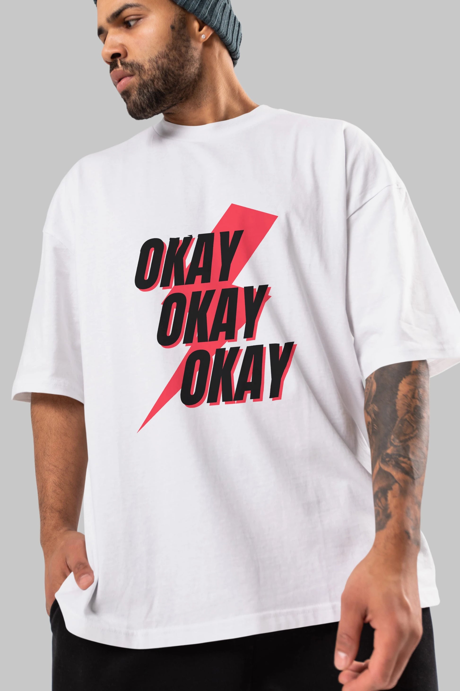 Okay Ön Baskılı Oversize t-shirt Erkek Kadın Unisex